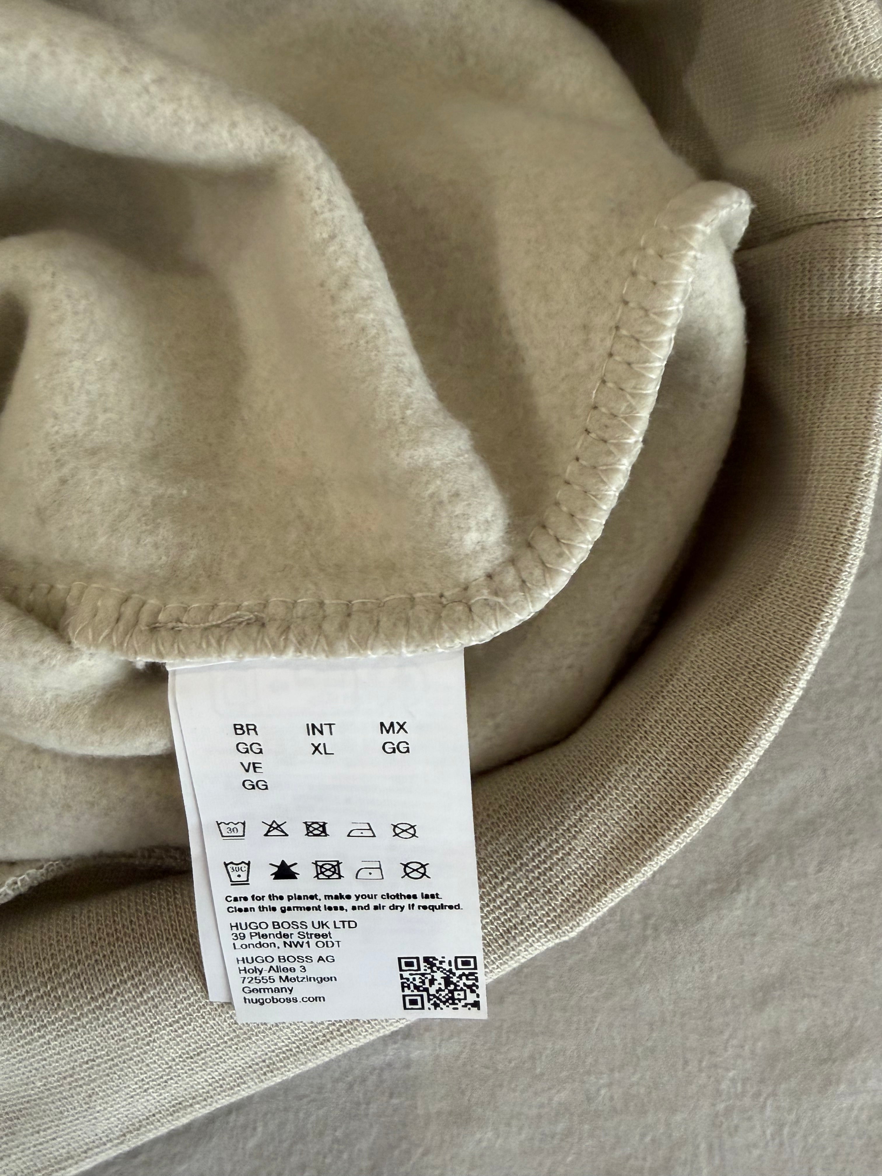 BOSS Sweat à capuche homme beige clair logo patch – Taille XL – Neuf avec étiquette