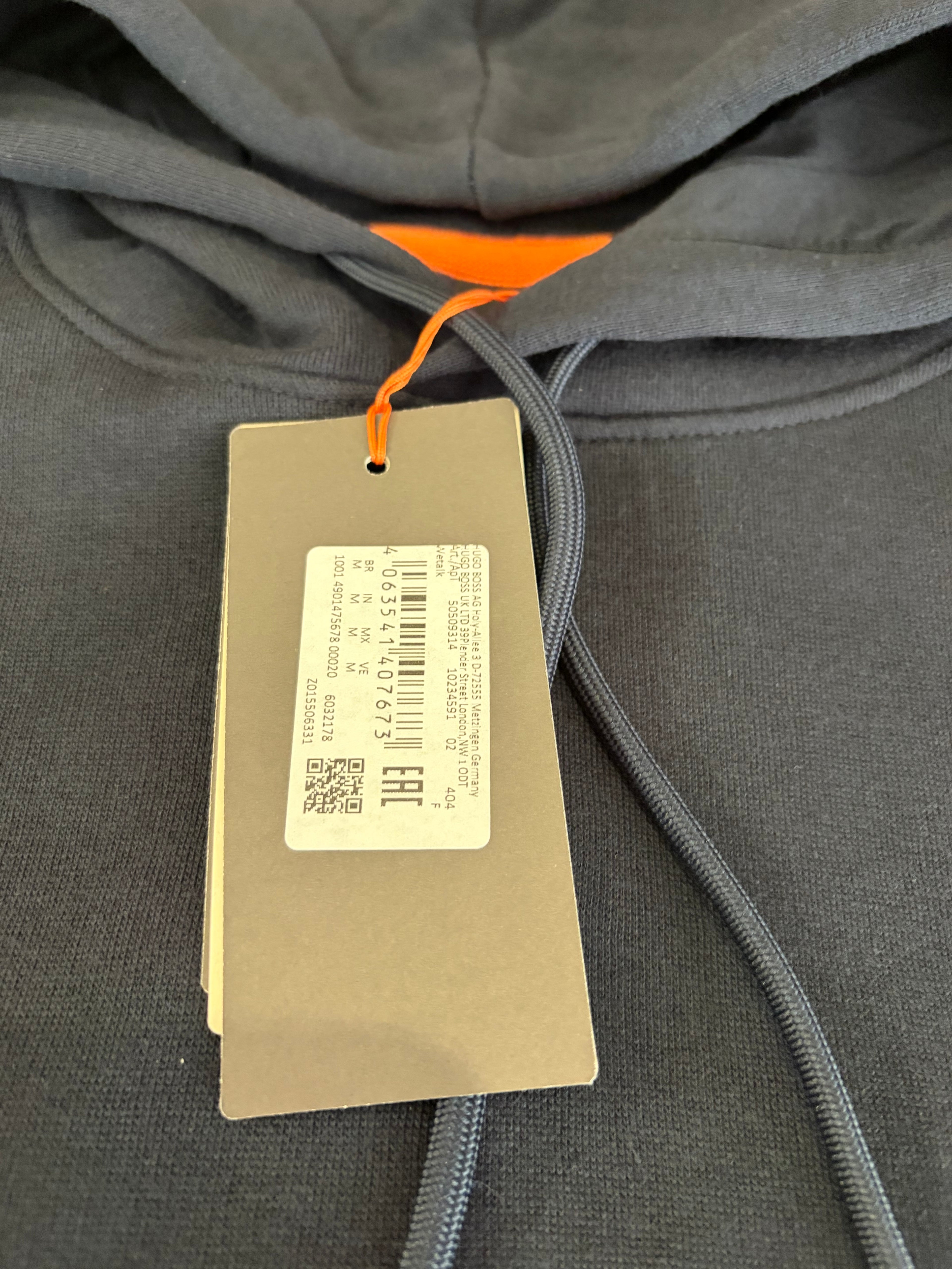 Sweat à capuche BOSS Homme Bleu Marine Dark Blue Taille M - Logo Patch - Neuf
