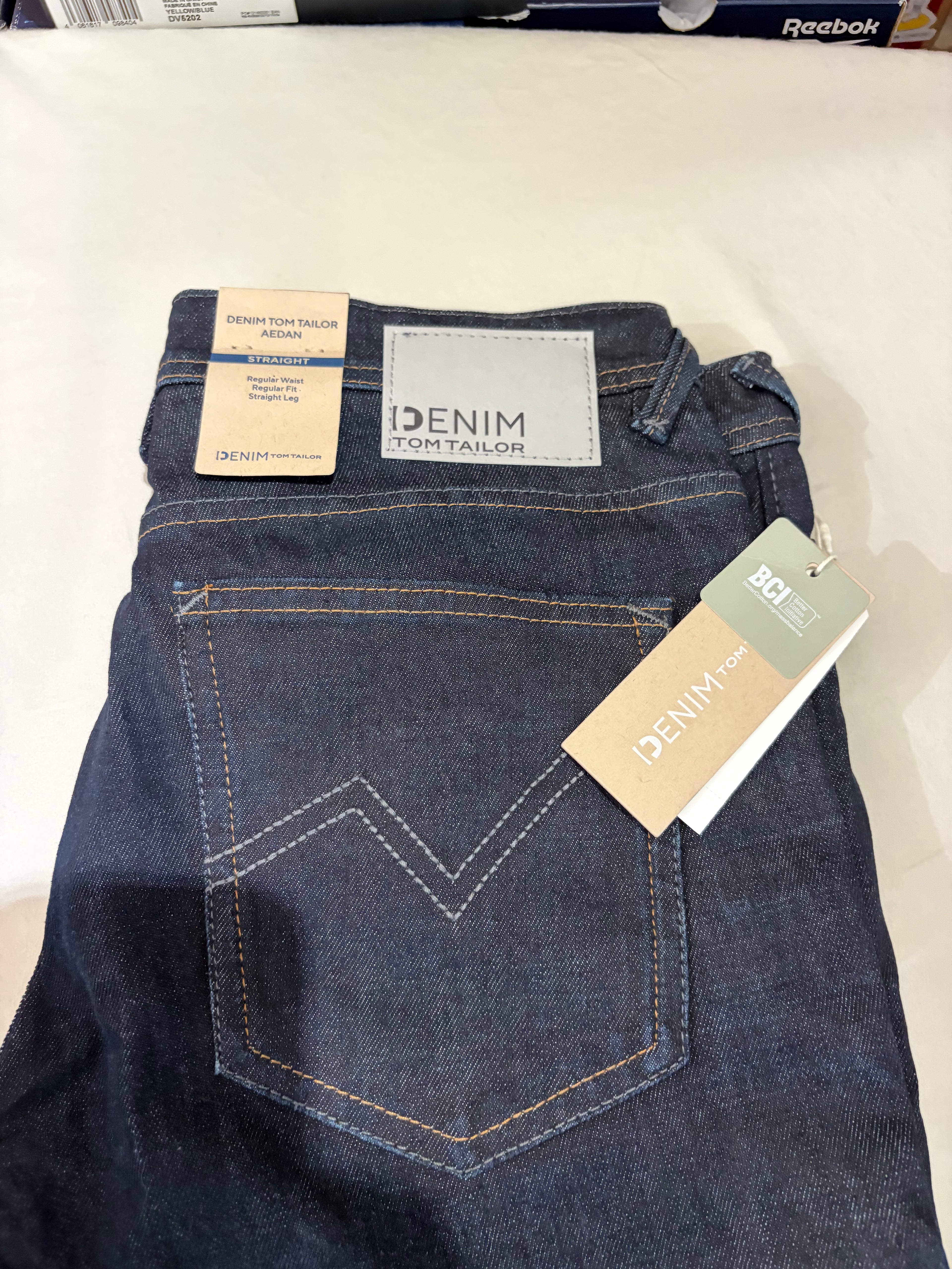 Jean Tom Tailor Denim Aedan Straight Homme Bleu Brut Foncé – Neuf avec étiquettes – Taille 30/34