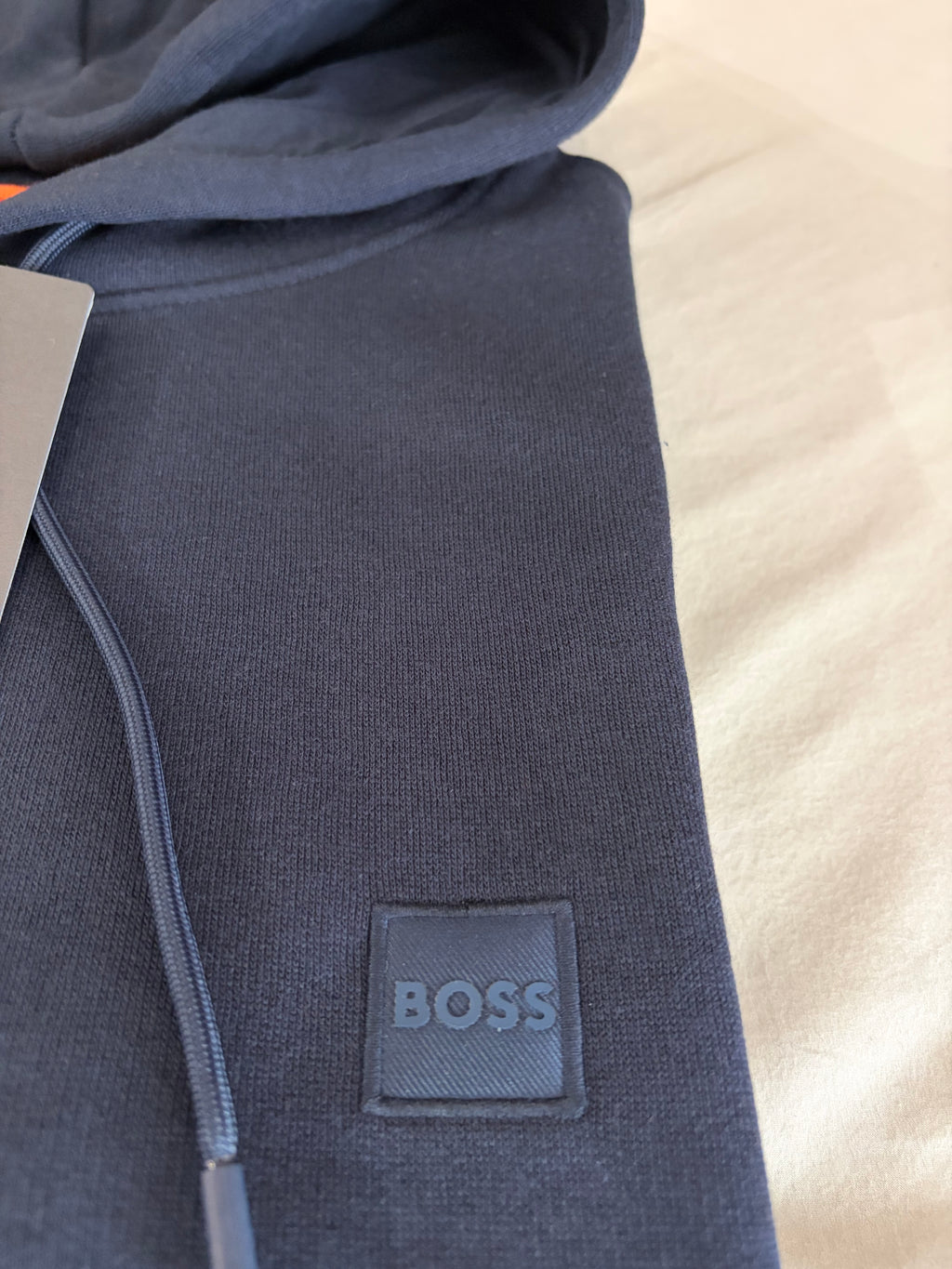 Sweat à capuche BOSS Homme Bleu Marine Dark Blue Taille M - Logo Patch - Neuf
