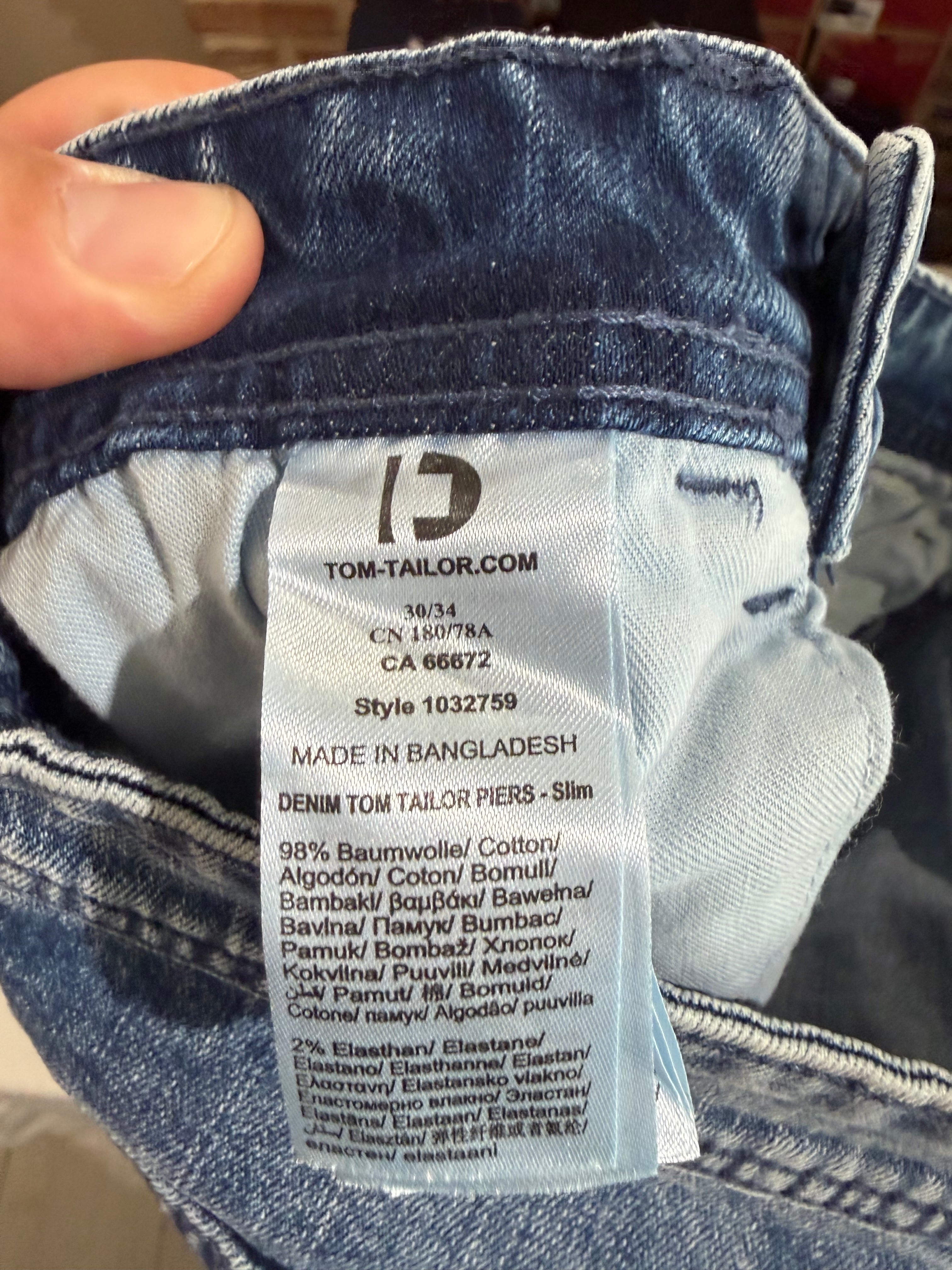 Tom Tailor Denim PIERS Jean Homme Slim Bleu Clair 30/34 Neuf avec Étiquettes