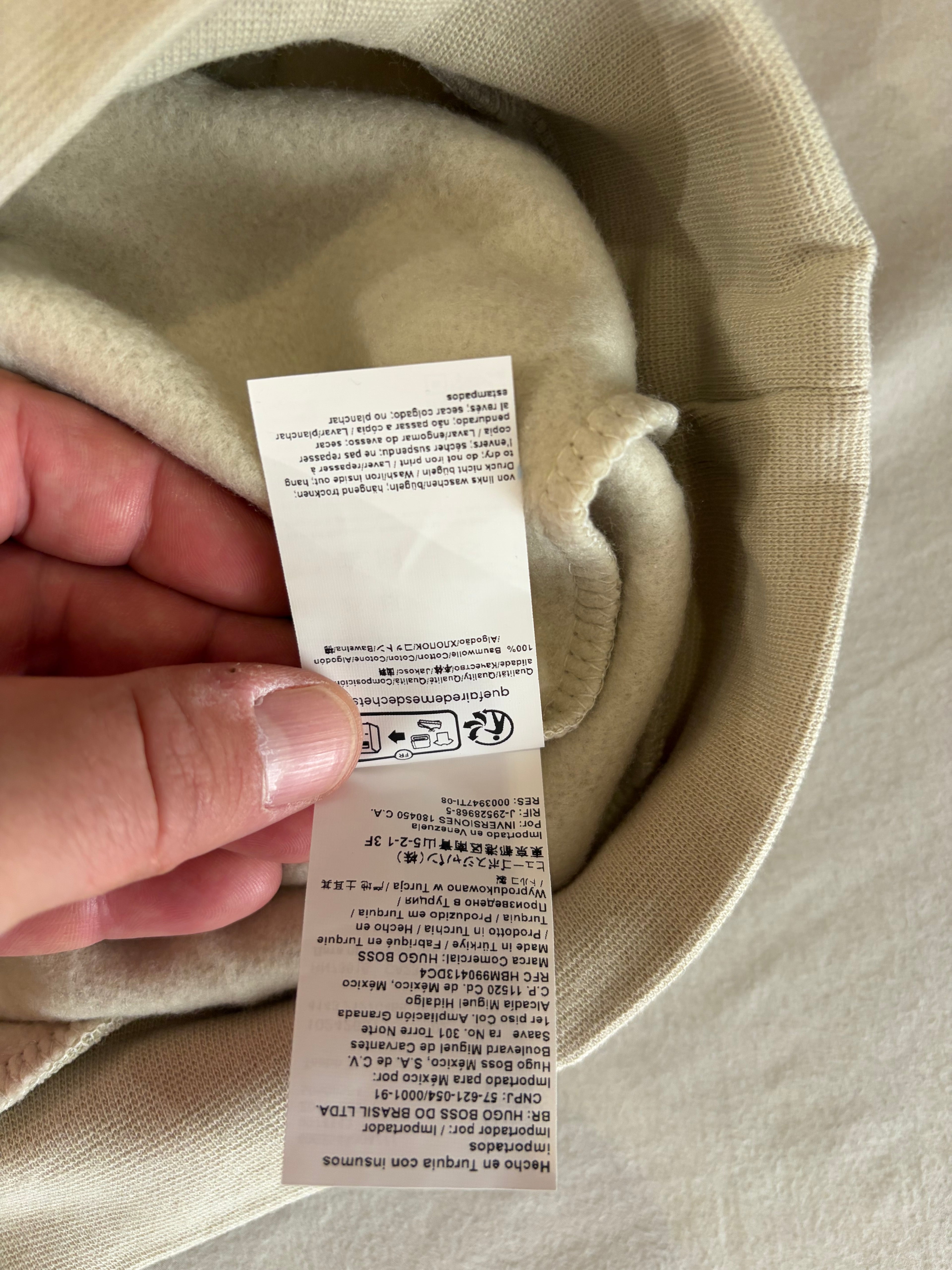 BOSS Sweat à capuche homme beige clair logo patch – Taille XL – Neuf avec étiquette