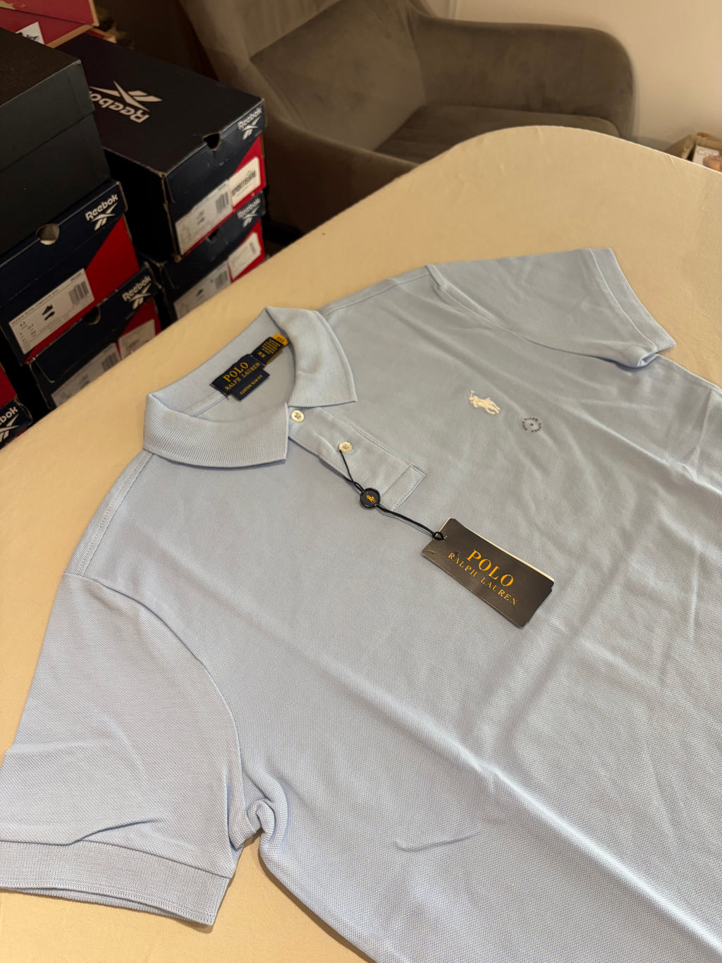 Polo Ralph Lauren Custom Slim Fit Bleu Ciel Logo Blanc Homme Taille M – Neuf avec étiquette