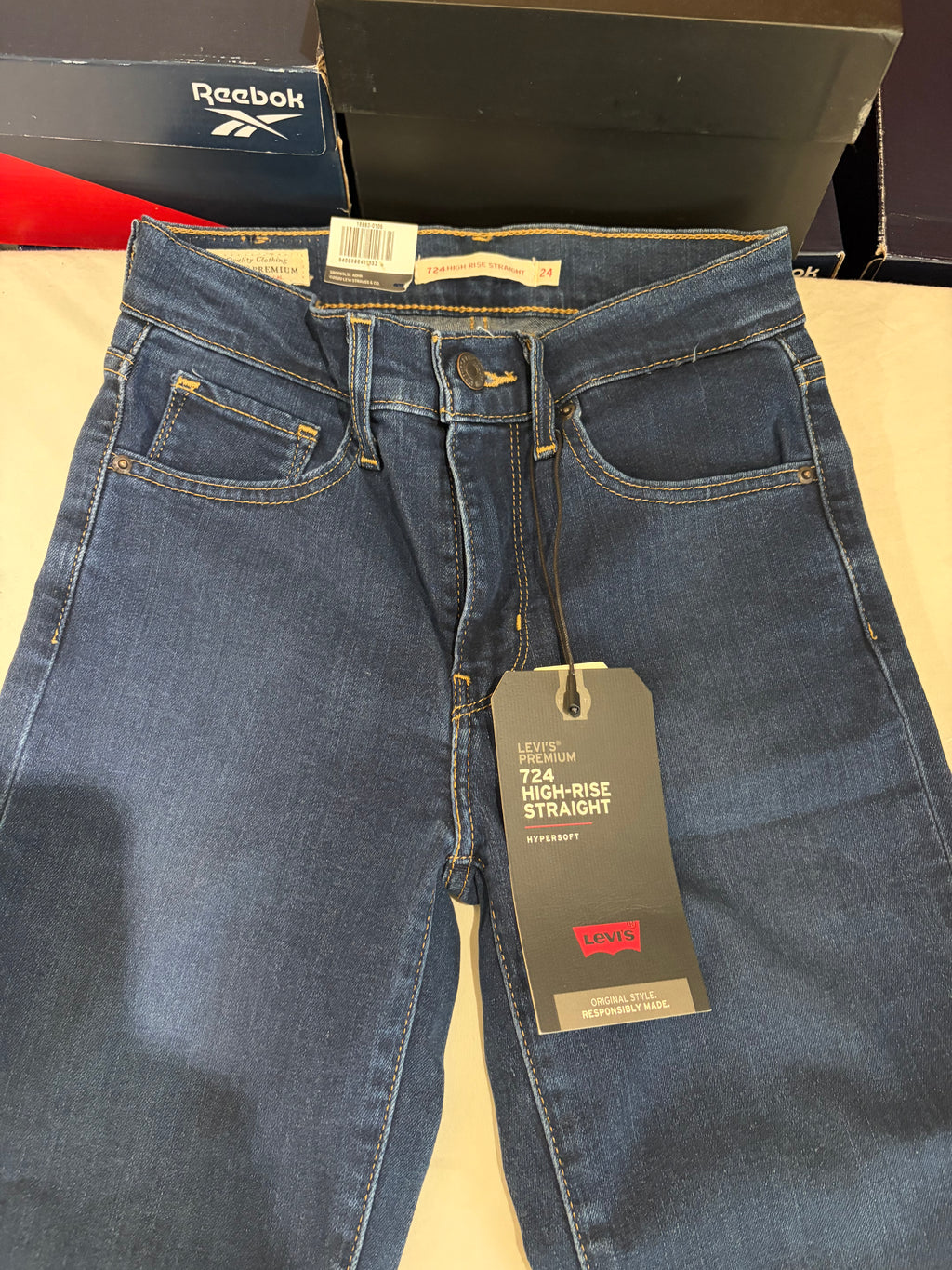 Levi's Premium 724 High-Rise Straight Femme Bleu Foncé 24x30 | Jean Taille Haute Neuf