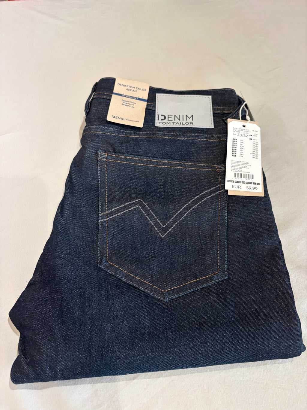 Jean Tom Tailor AEDAN Straight Homme Bleu Denim Brut 30/32 Neuf avec Étiquettes