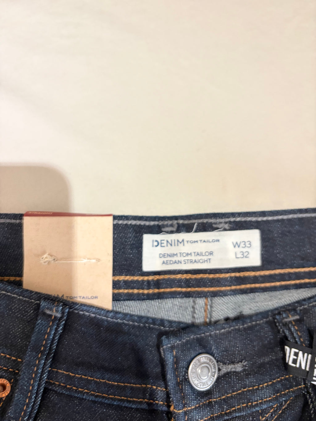 Tom Tailor Denim AEDAN Jean Homme Straight Dark Denim 33/32 Neuf avec Étiquettes