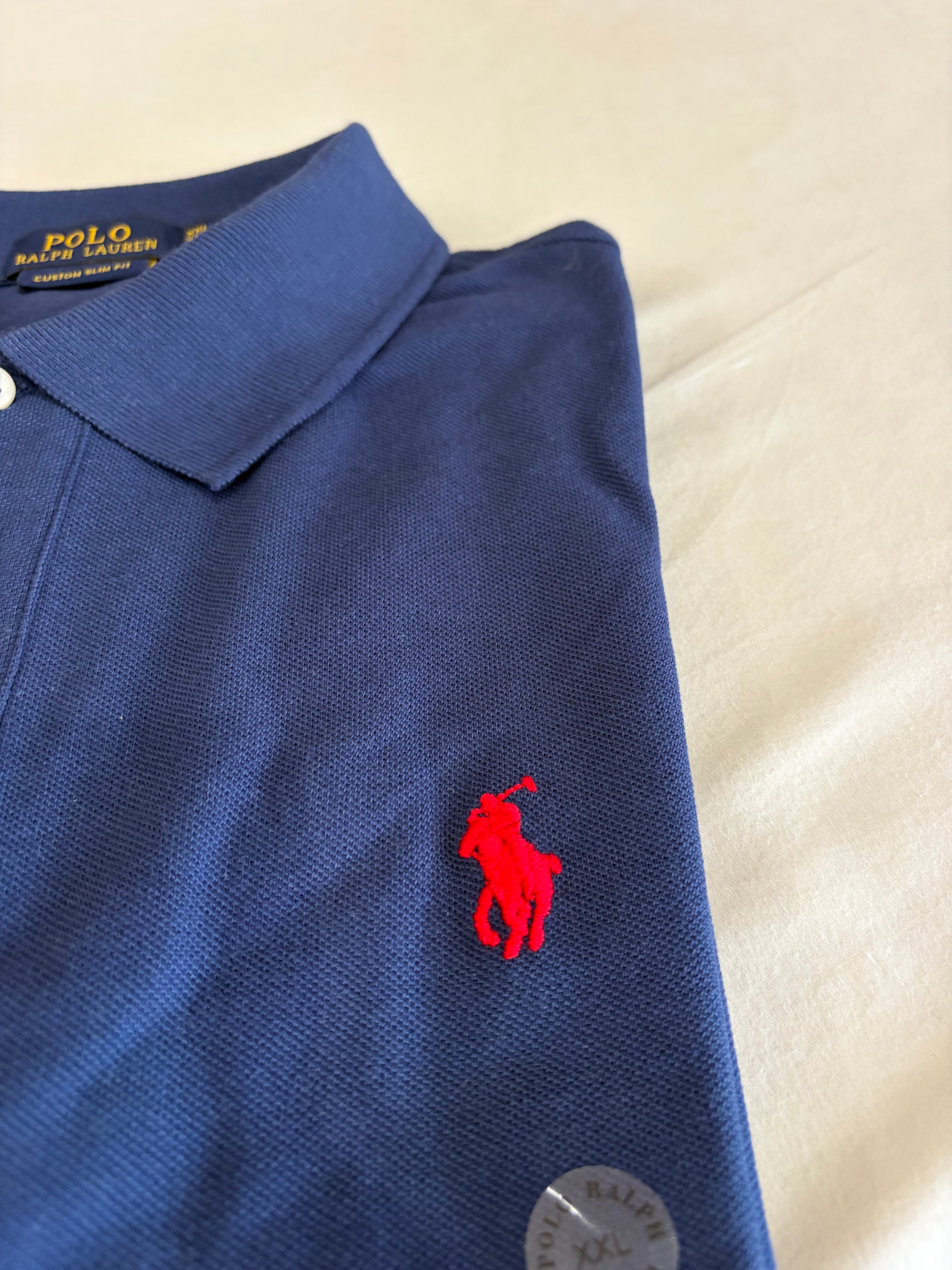 Polo Ralph Lauren Custom Slim Fit Bleu Marine Logo Rouge Homme Taille XXL – Neuf avec étiquette