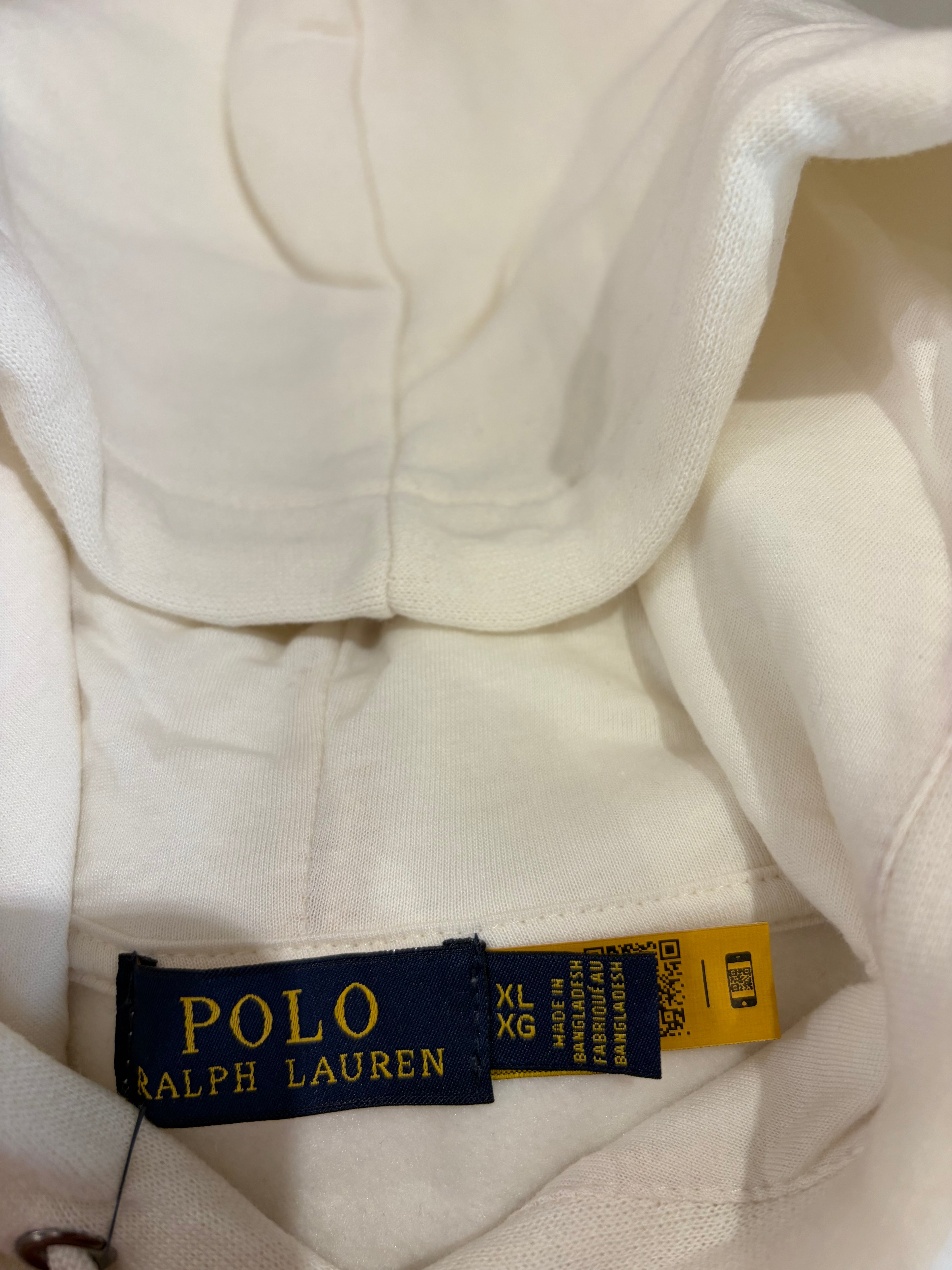 Sweat à capuche Polo Ralph Lauren blanc cassé brodé – Homme – Taille XL