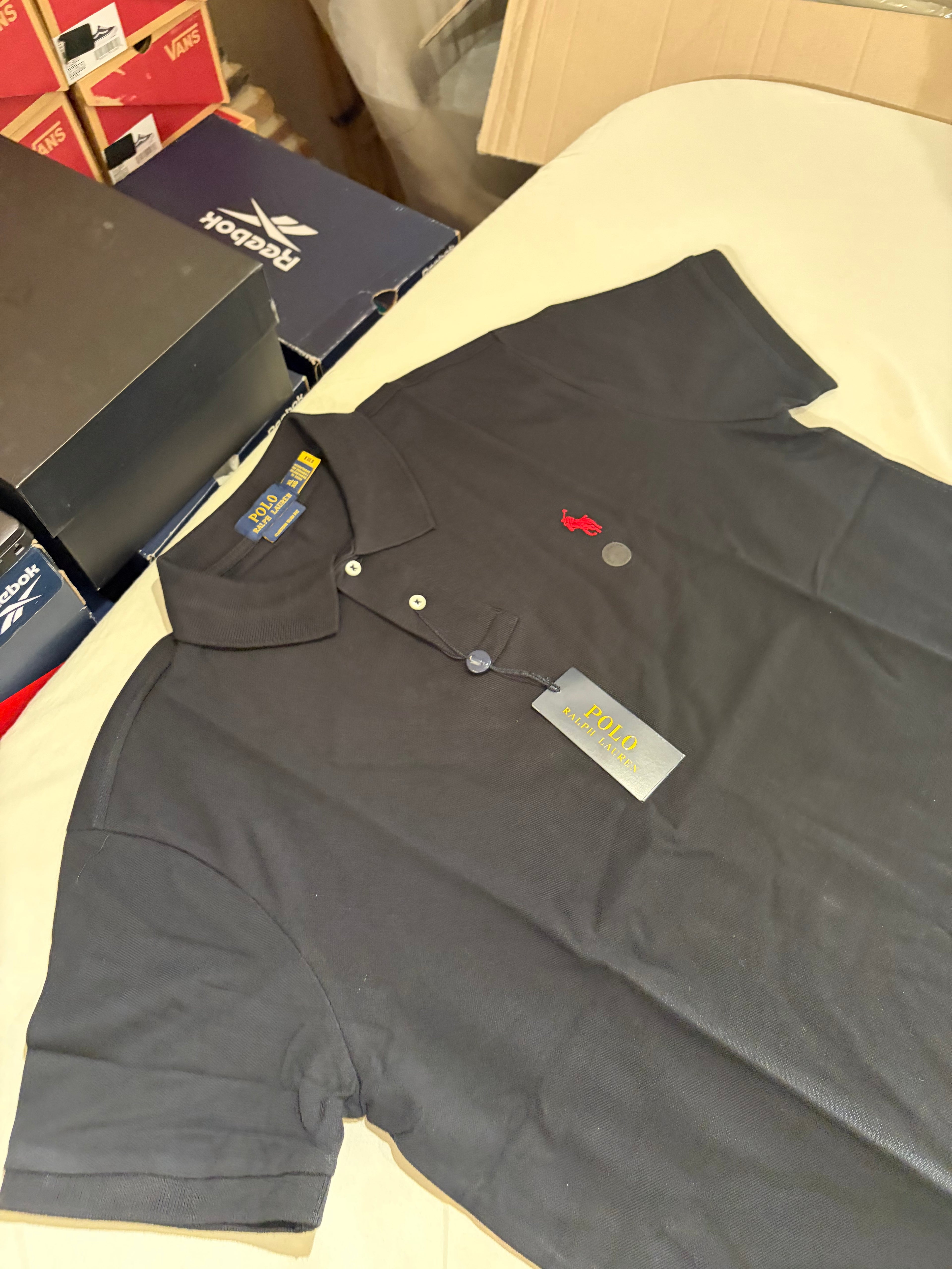 Polo Ralph Lauren – Polo Homme Noir Custom Slim Fit Logo Rouge – Taille XL