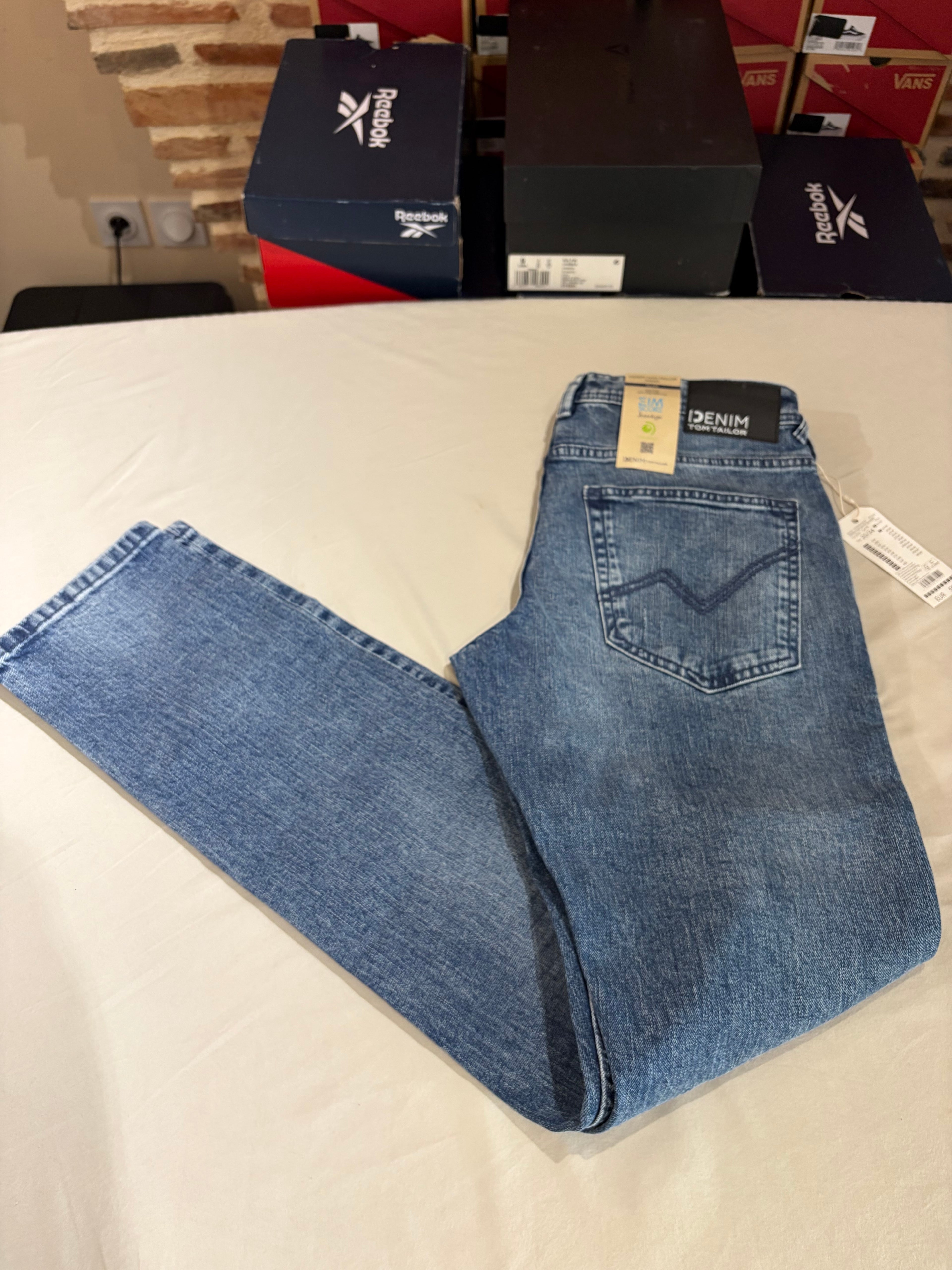 Tom Tailor Denim PIERS Jean Homme Slim Bleu Clair 30/34 Neuf avec Étiquettes