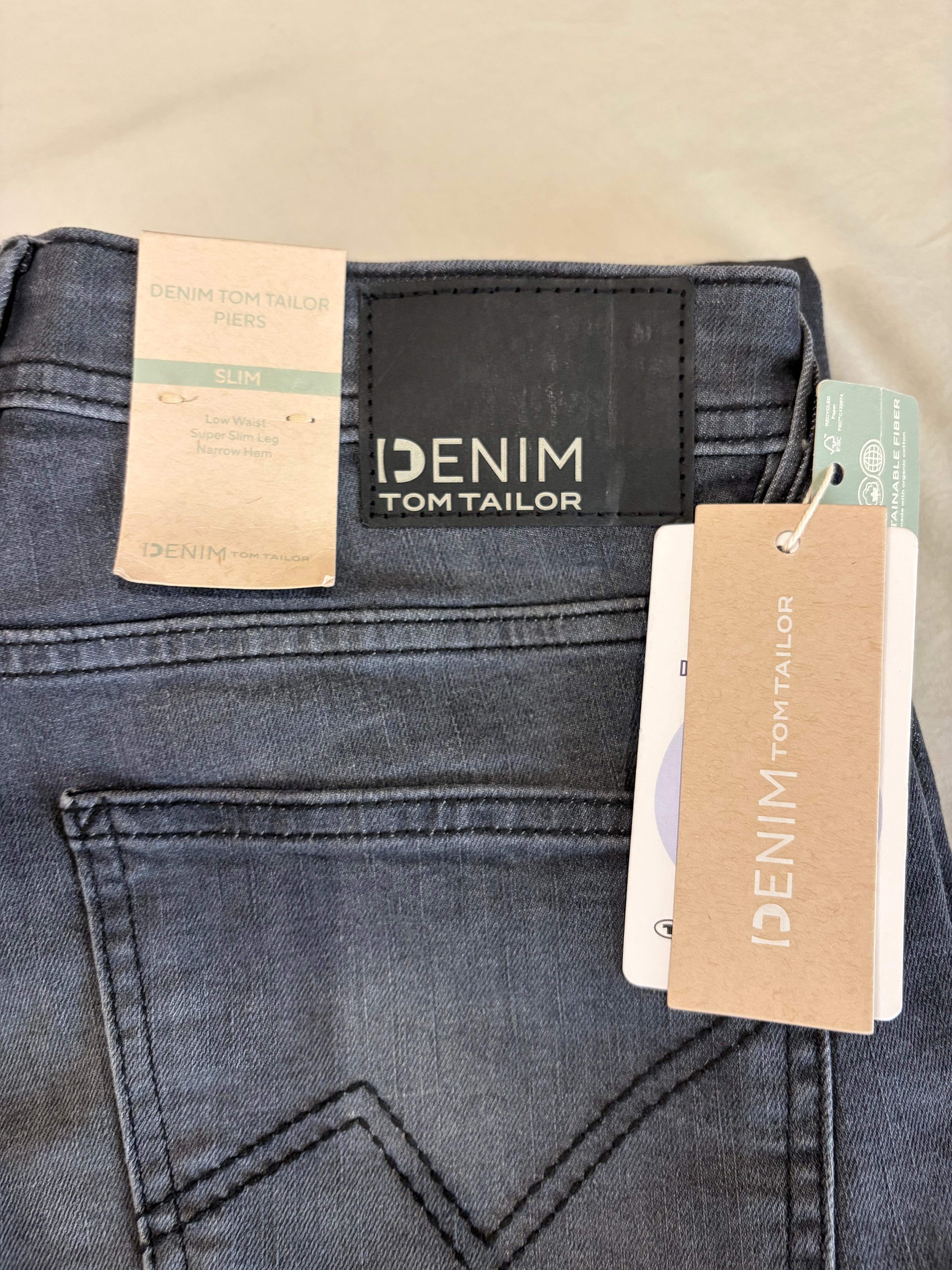 Jean Tom Tailor PIERS Slim Stretch Homme Gris 31/34 Neuf avec Étiquettes