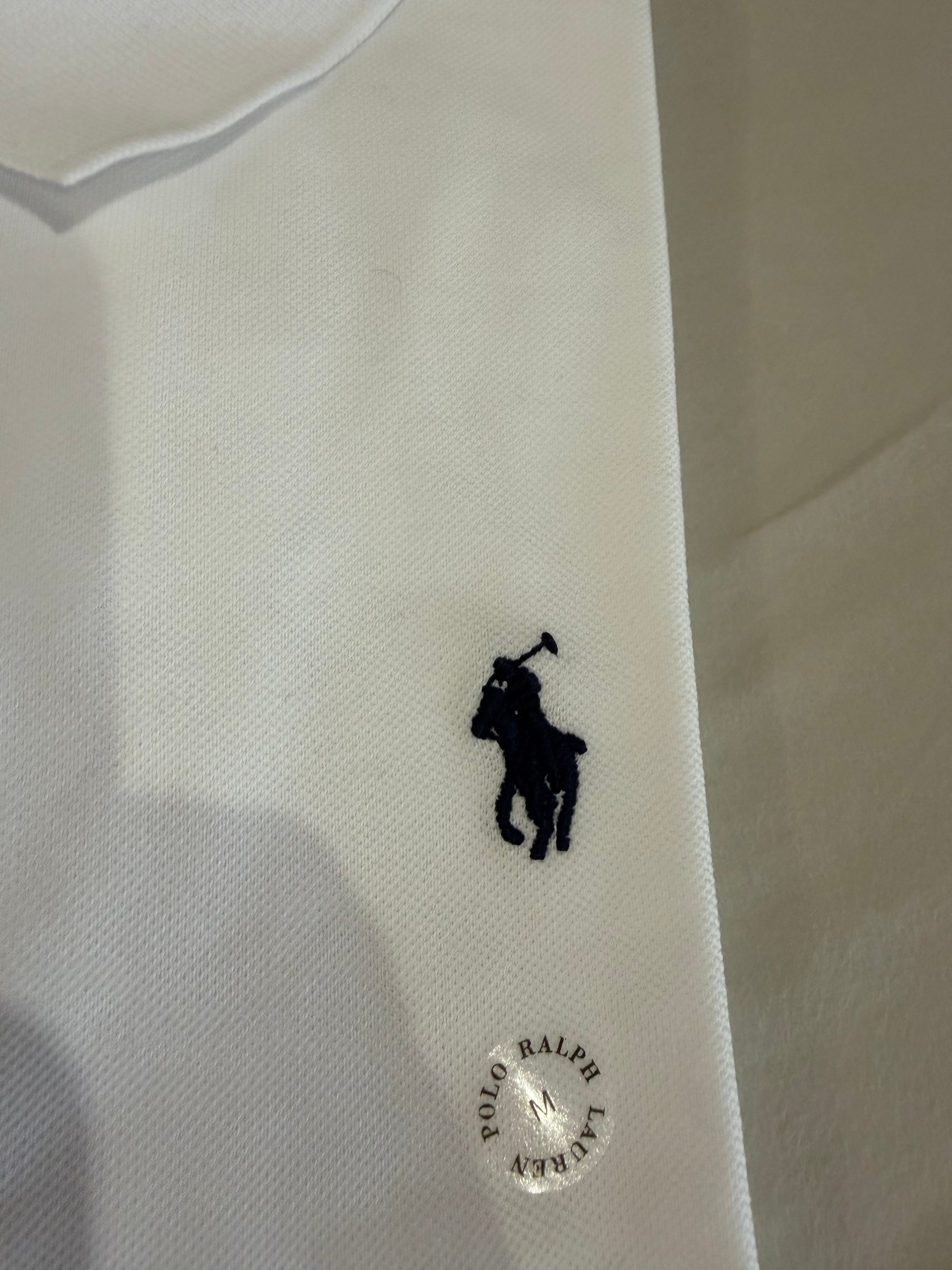 Polo Ralph Lauren Custom Slim Fit Homme Blanc Logo Bleu Marine – Taille M – Neuf avec étiquette