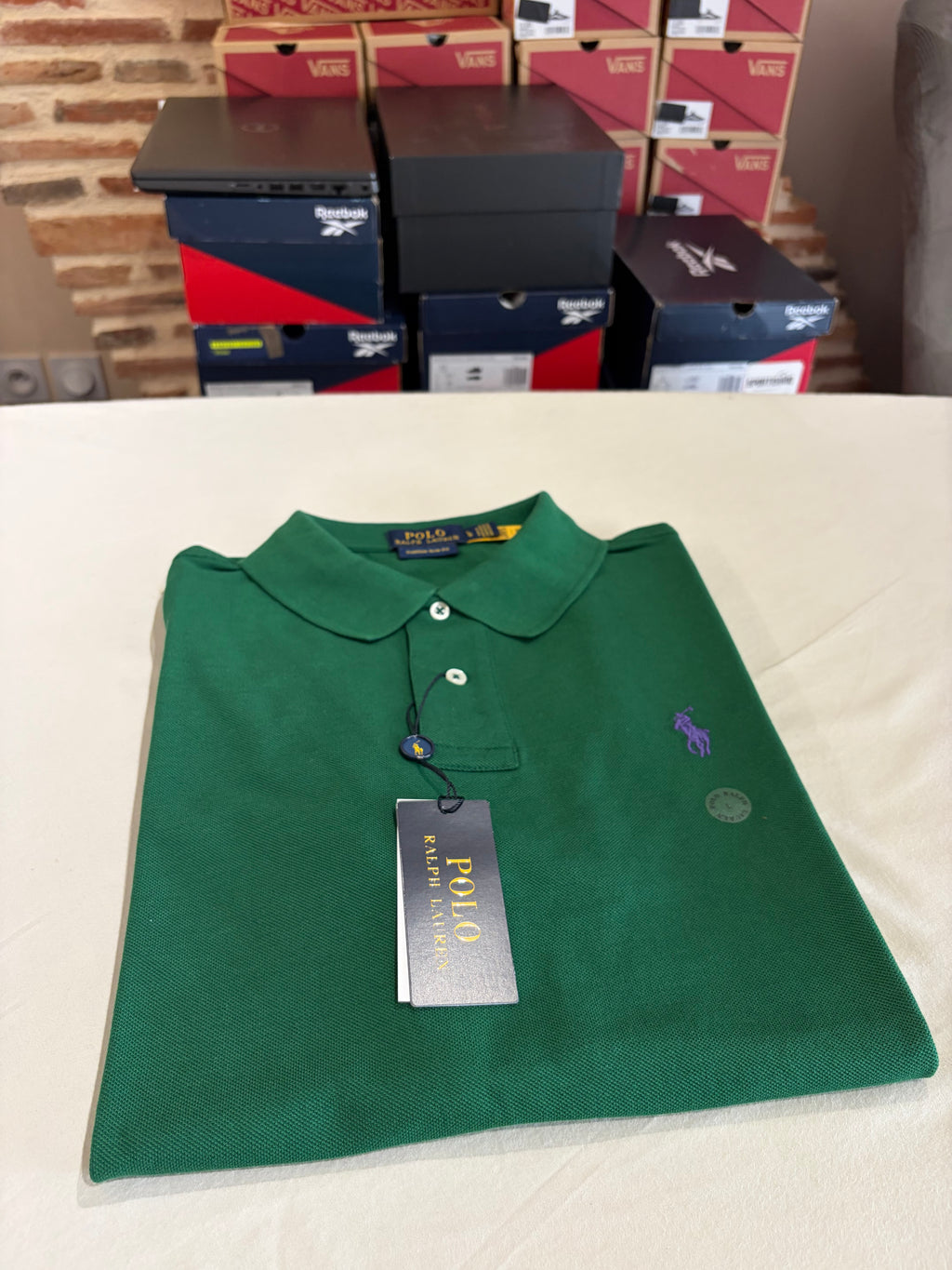 Polo Ralph Lauren Custom Slim Fit Homme Vert Logo Violet – Taille L – Neuf avec étiquette