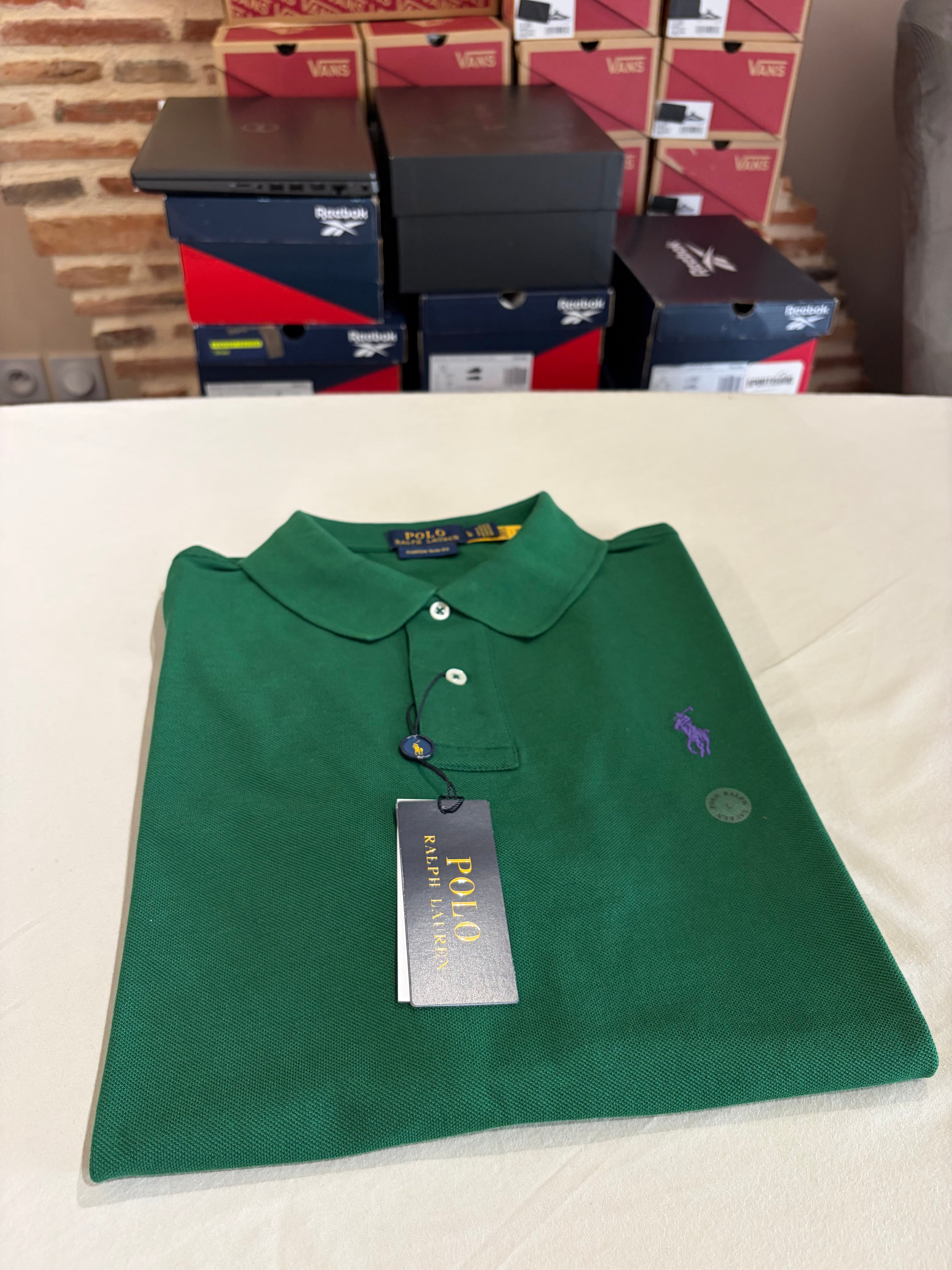 Polo Ralph Lauren Custom Slim Fit Homme Vert Logo Violet – Taille L – Neuf avec étiquette