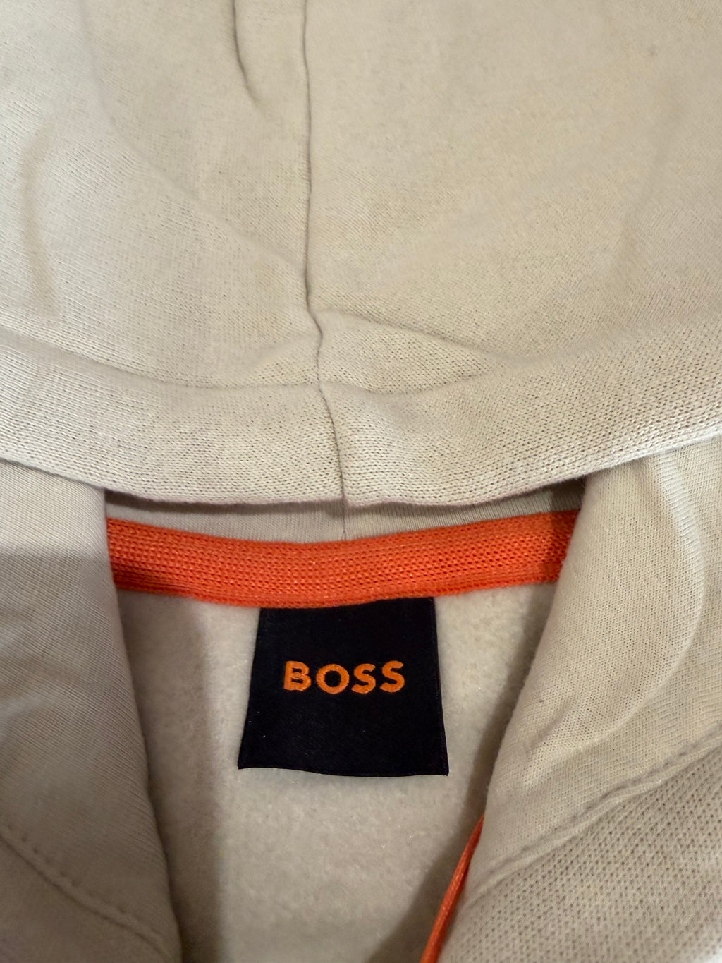 BOSS Sweat à capuche homme beige clair logo patch – Taille XL – Neuf avec étiquette