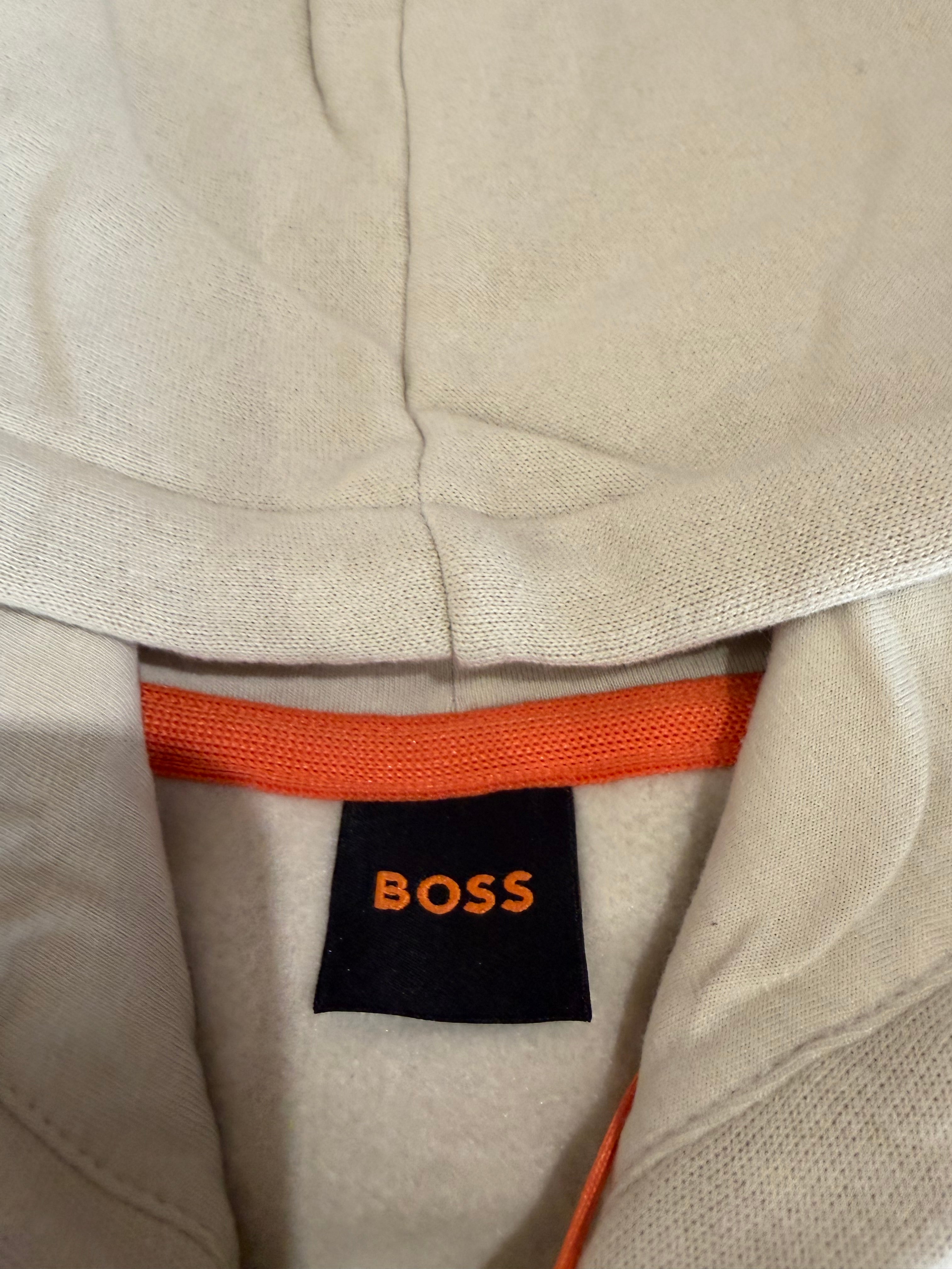 BOSS Sweat à capuche homme beige clair logo patch – Taille XL – Neuf avec étiquette
