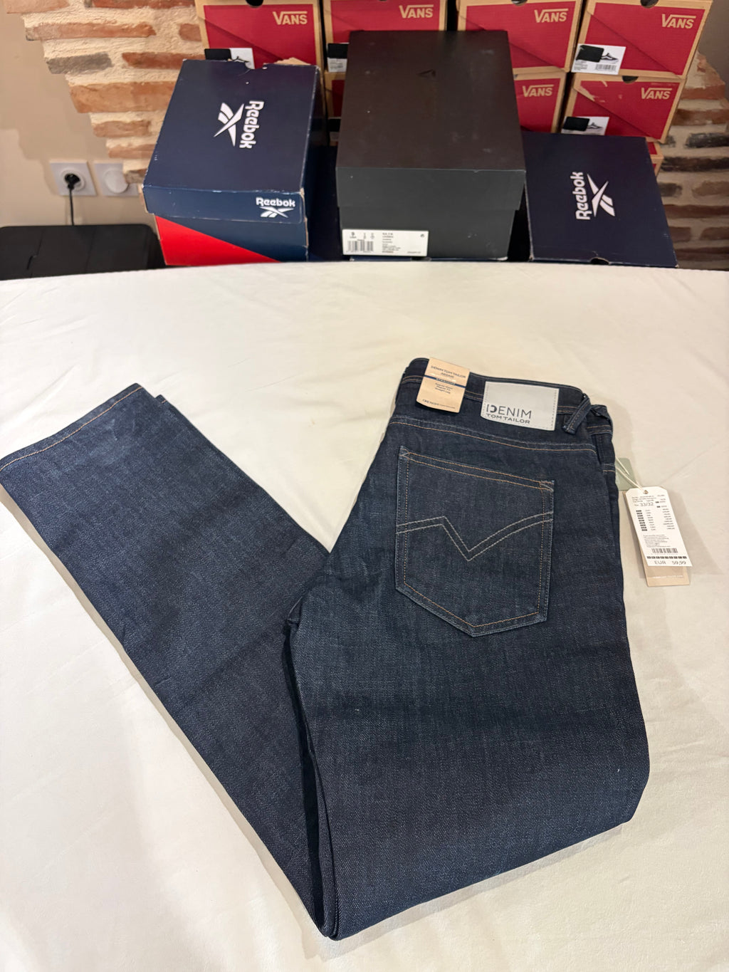 Tom Tailor Denim AEDAN Jean Homme Straight Dark Denim 33/32 Neuf avec Étiquettes