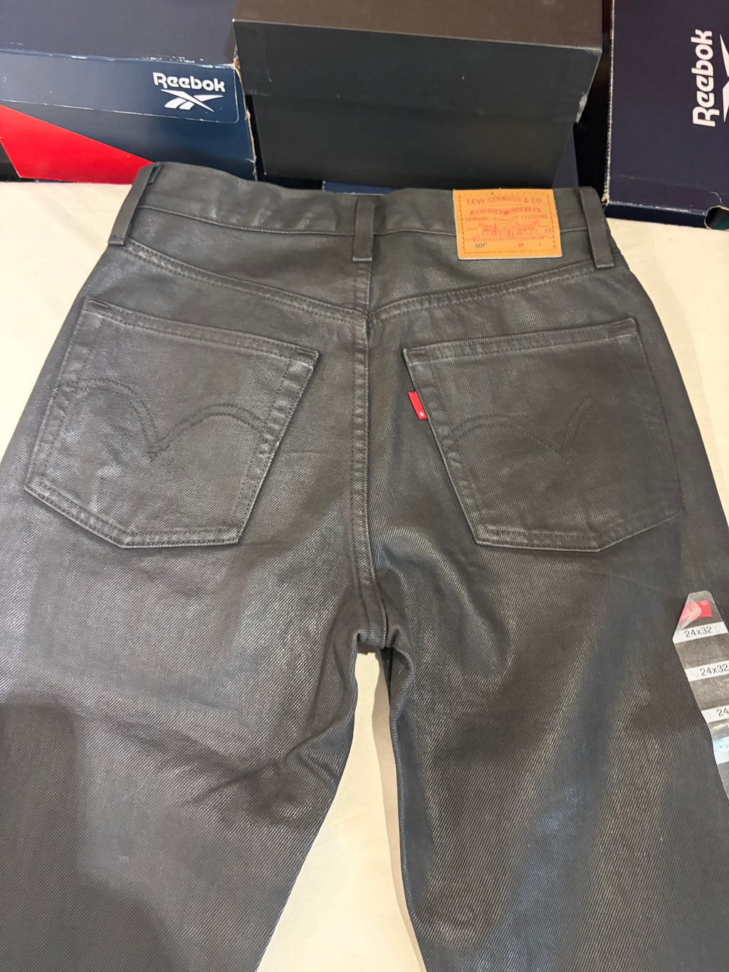 Levi's 501 Original Femme Neuf - Jean Enduit Gris Anthracite Taille 24x32