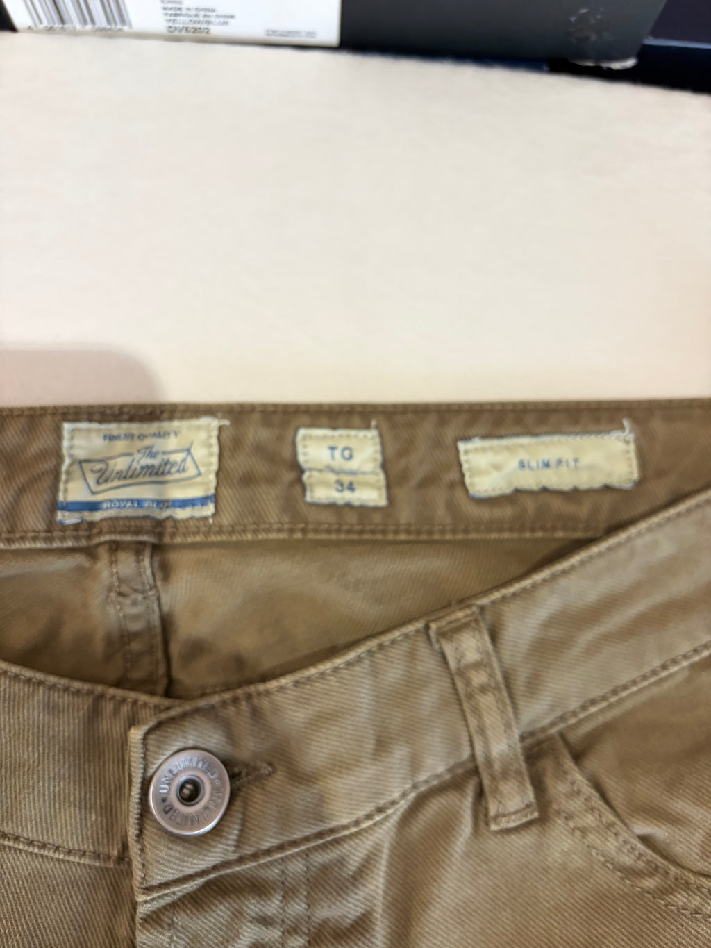 Unlimited Royal Blue Pantalon Slim Fit Homme Beige Taille 34 Neuf avec Étiquette