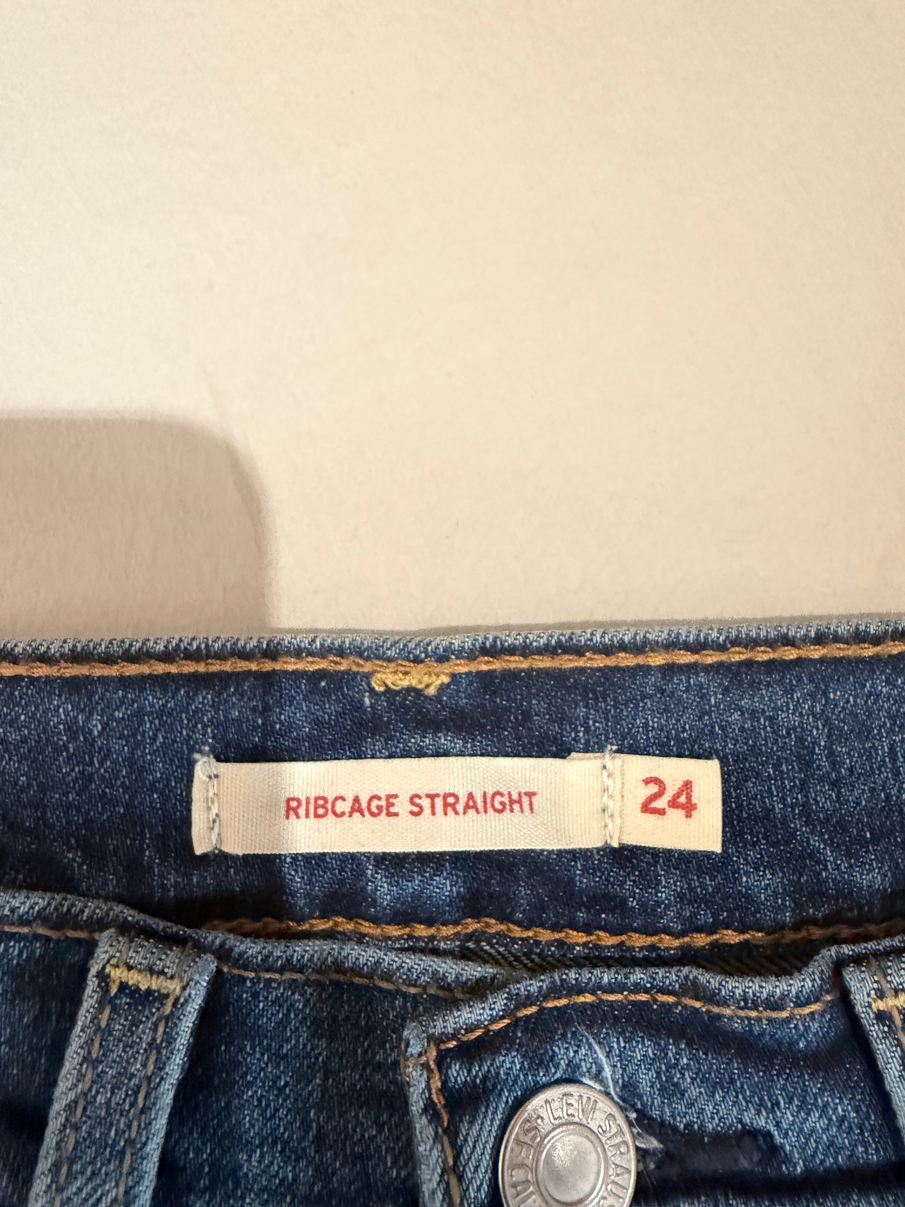 Levi's Ribcage Straight Full Length Femme Bleu Moyen 24x30 | Jean Taille Ultra Haute Neuf