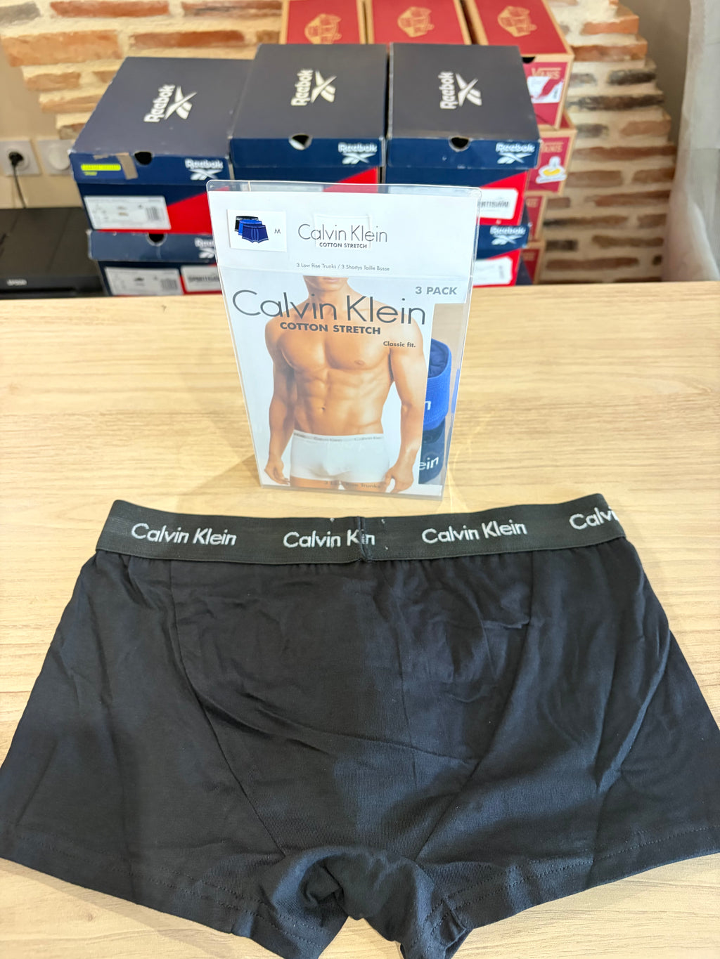Calvin Klein – Lot de 3 Boxers Cotton Stretch Low Rise Trunks Homme – Taille M – Noir & Bleu