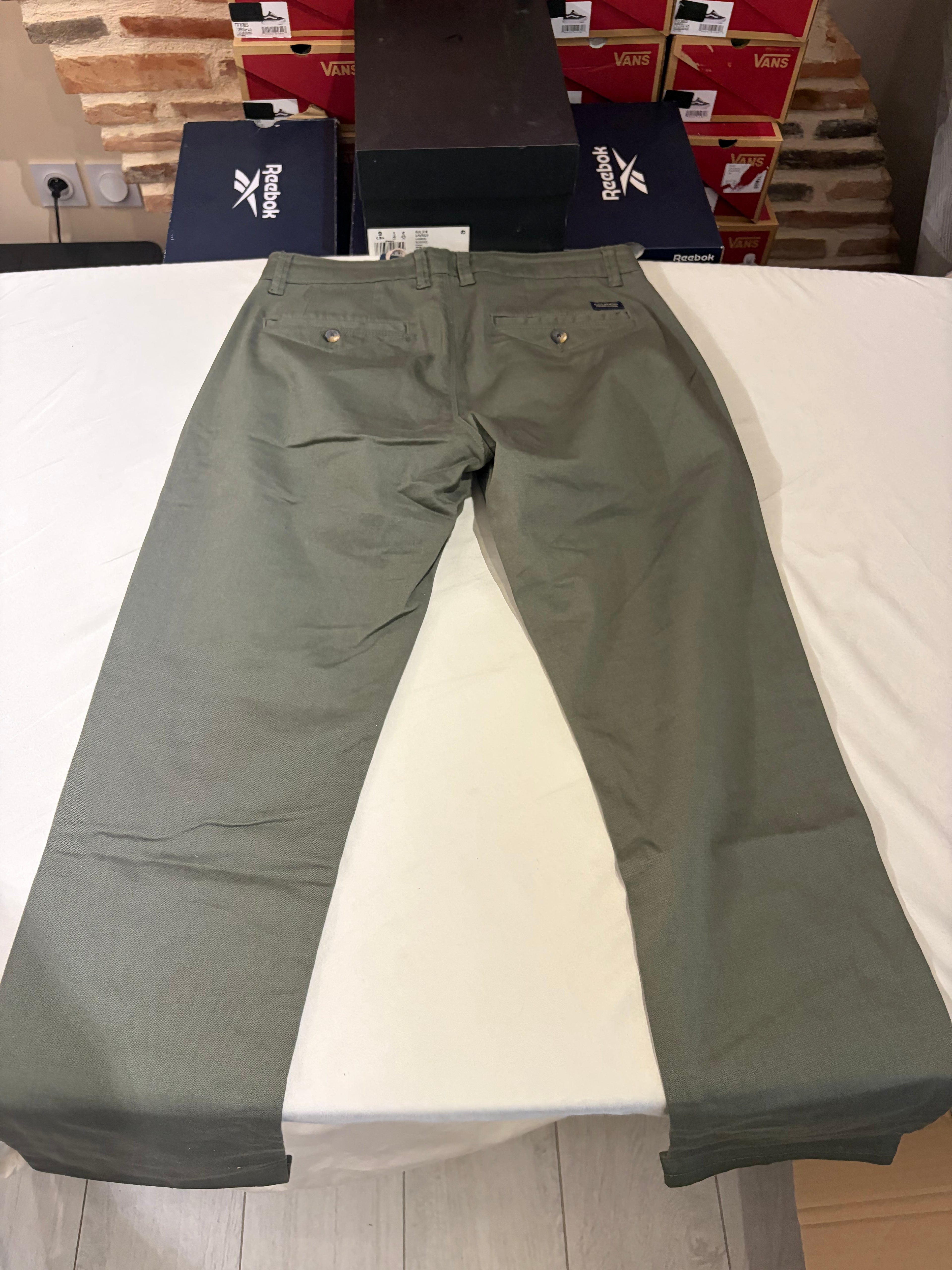 Pantalon Chino Paul Hunter Samuel Structure Slim Fit Olive Homme Neuf W33 L36
