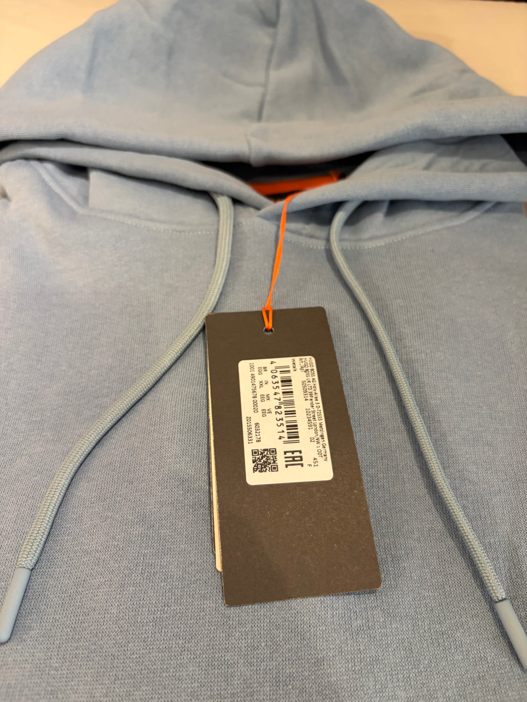 Sweat à capuche BOSS bleu ciel – Homme – Taille XXL – Neuf avec étiquette