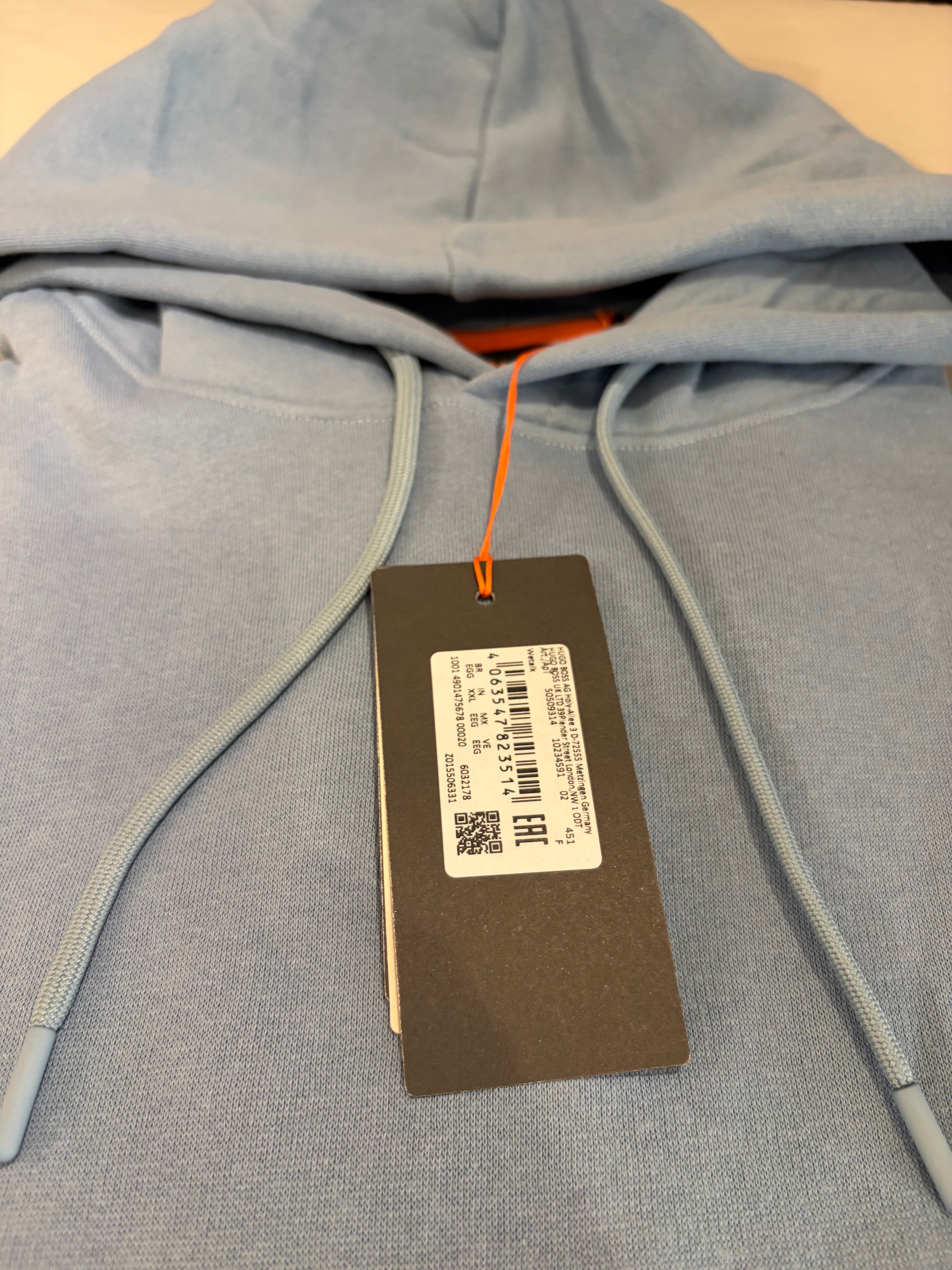 Sweat à capuche BOSS bleu ciel – Homme – Taille XXL – Neuf avec étiquette