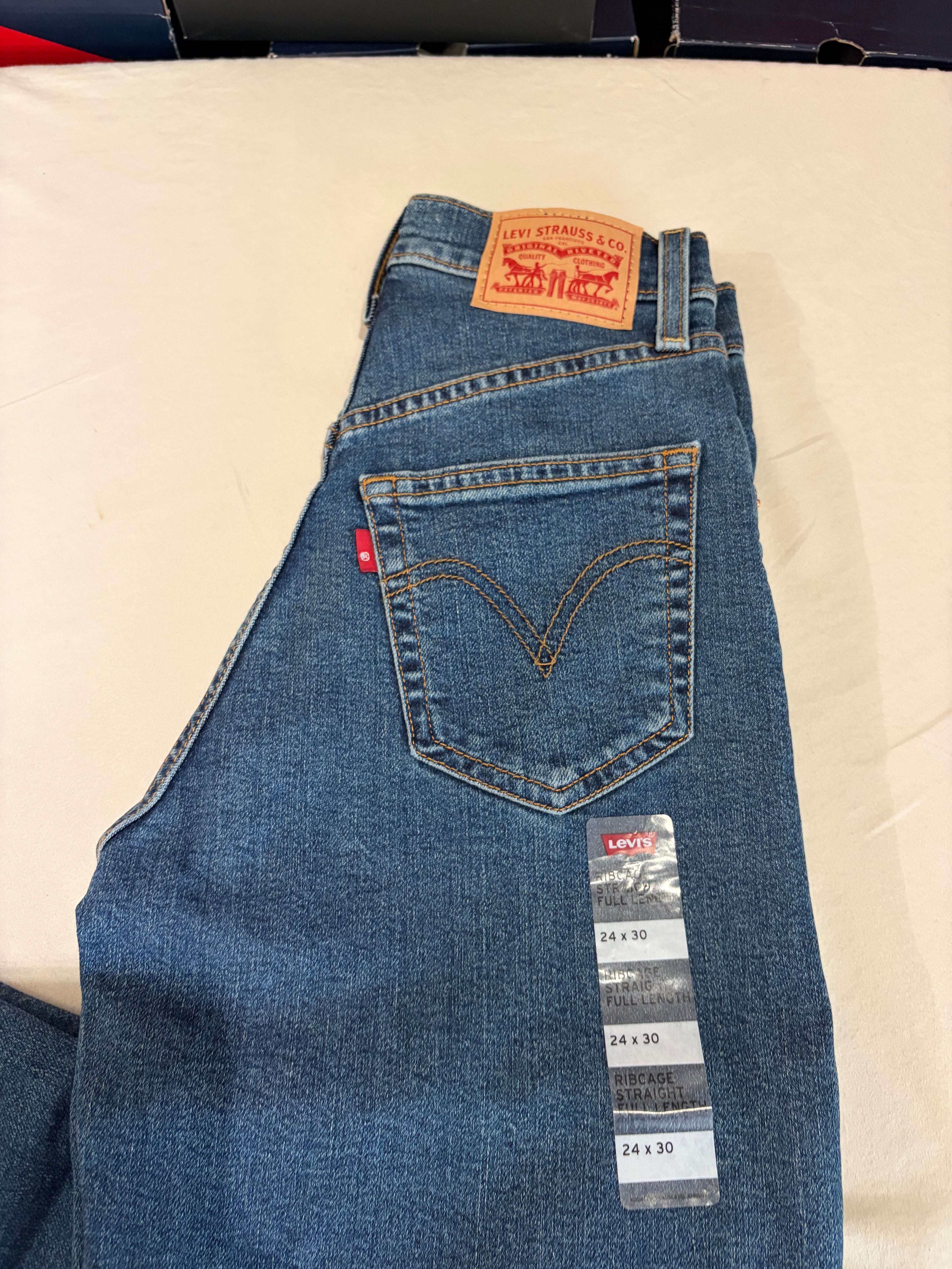 Levi's Ribcage Straight Full Length Femme Bleu Moyen 24x30 | Jean Taille Ultra Haute Neuf