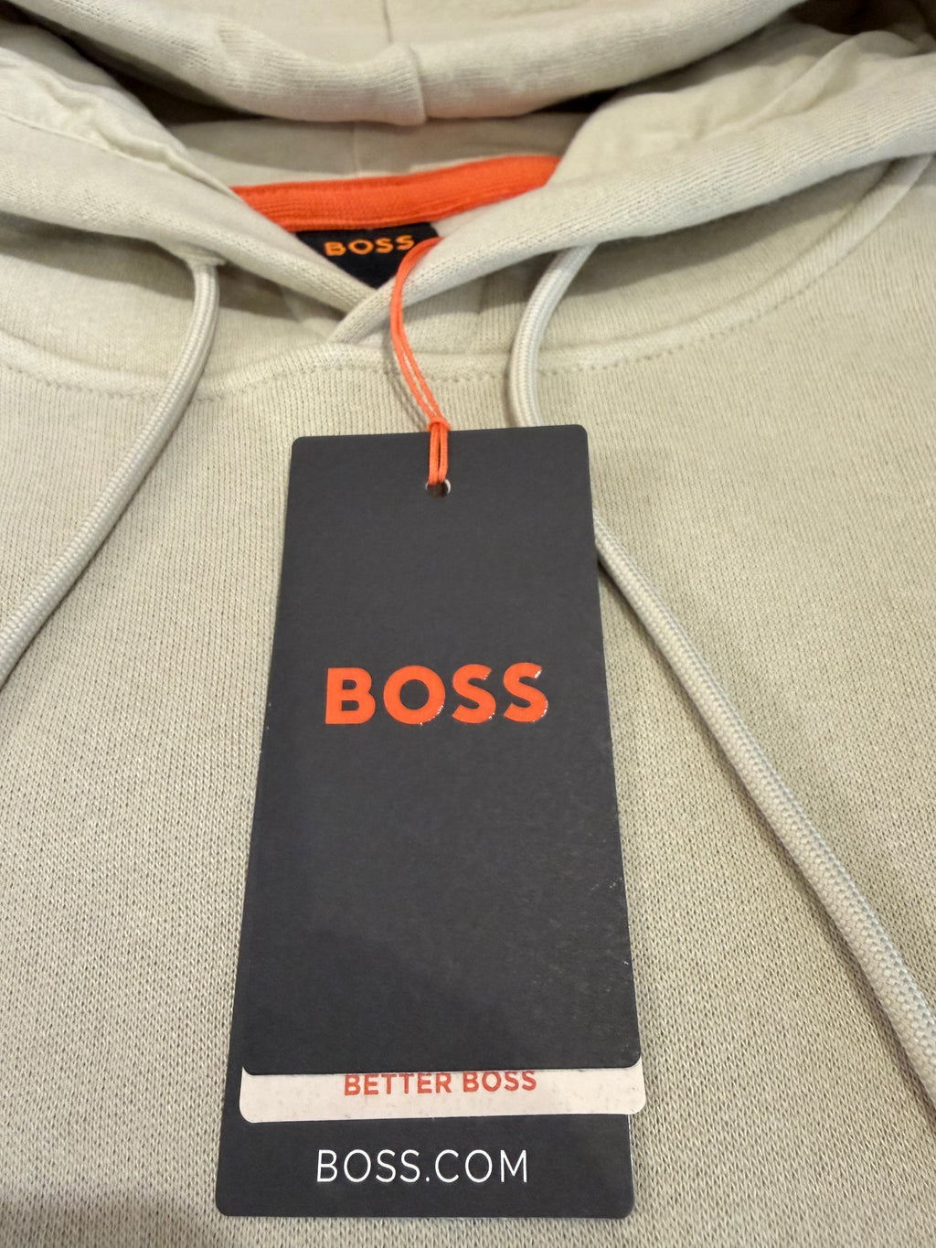 BOSS – Sweat à Capuche Homme Beige Clair Logo Patch – Taille XXL
