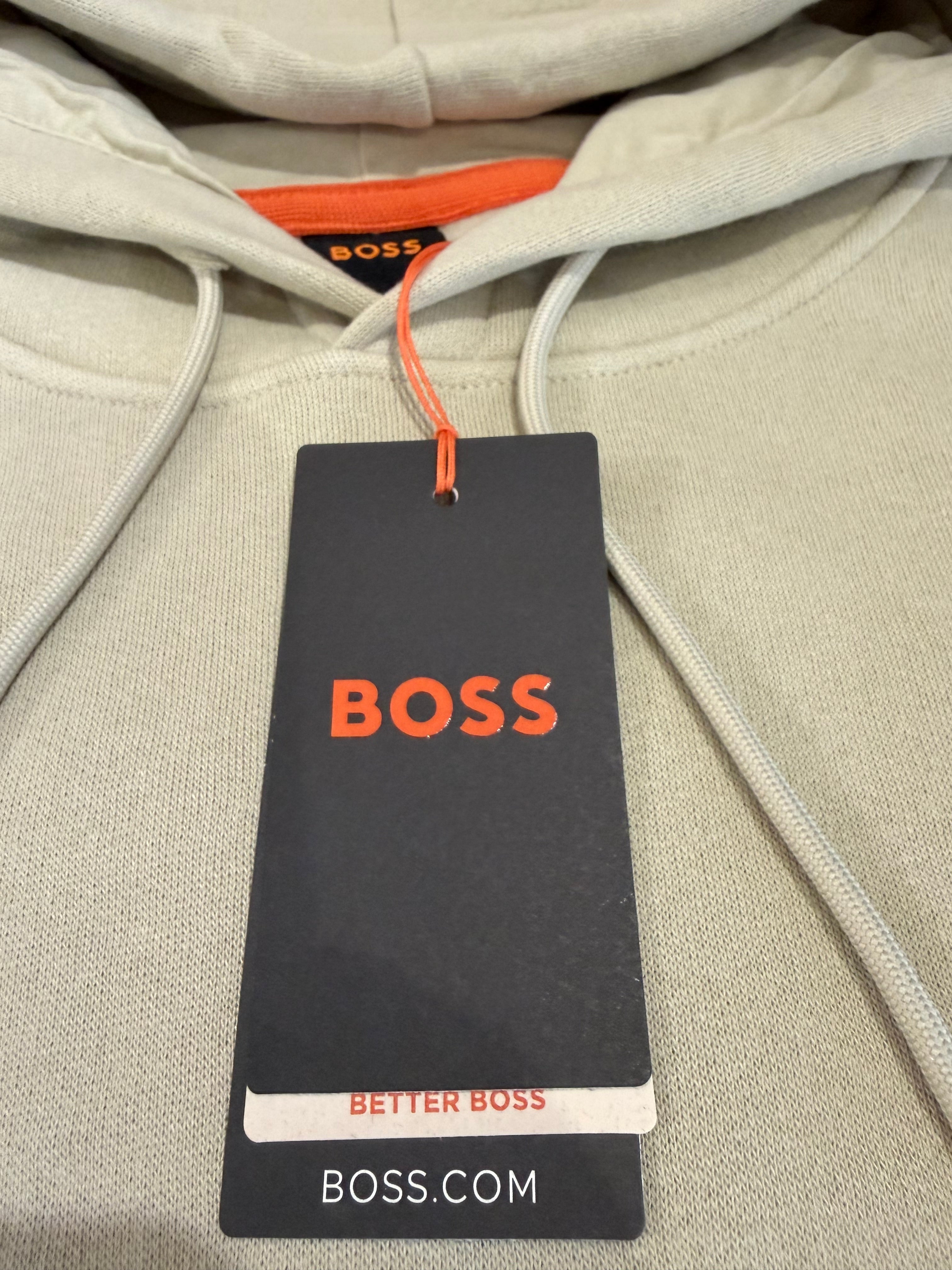 BOSS – Sweat à Capuche Homme Beige Clair Logo Patch – Taille XXL