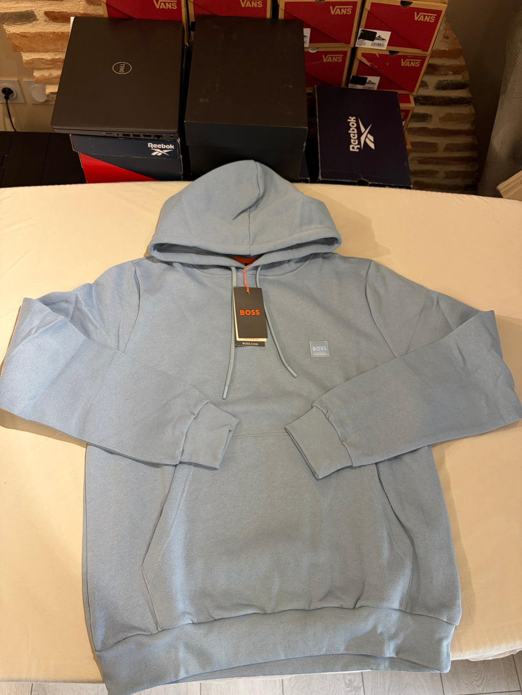 BOSS – Sweat à Capuche Homme Bleu Ciel Logo Patch – Taille M