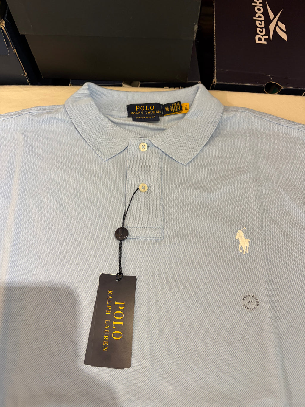 Polo Ralph Lauren – Polo Homme Bleu Ciel Custom Slim Fit Logo Blanc – Taille XL