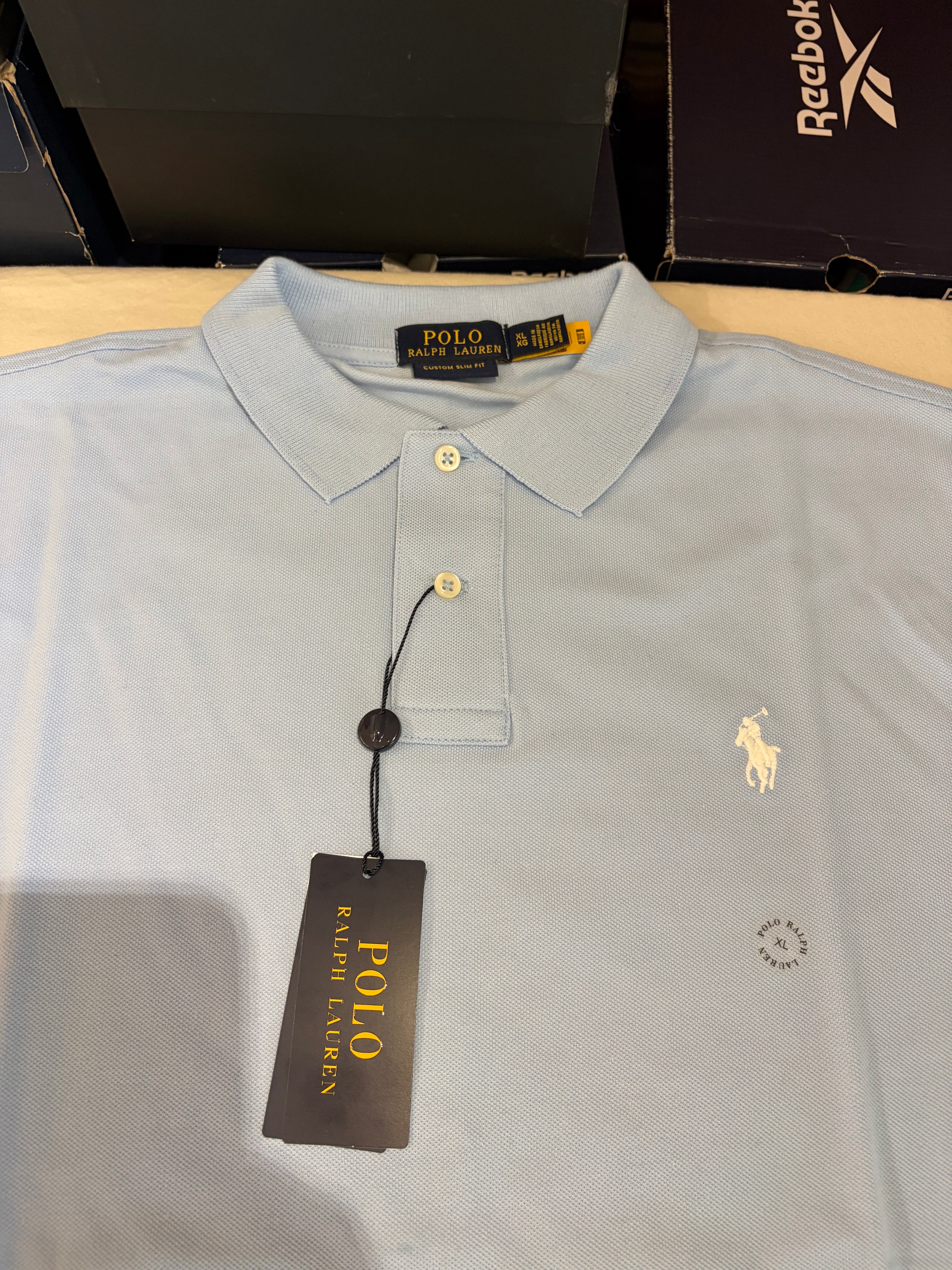 Polo Ralph Lauren – Polo Homme Bleu Ciel Custom Slim Fit Logo Blanc – Taille XL