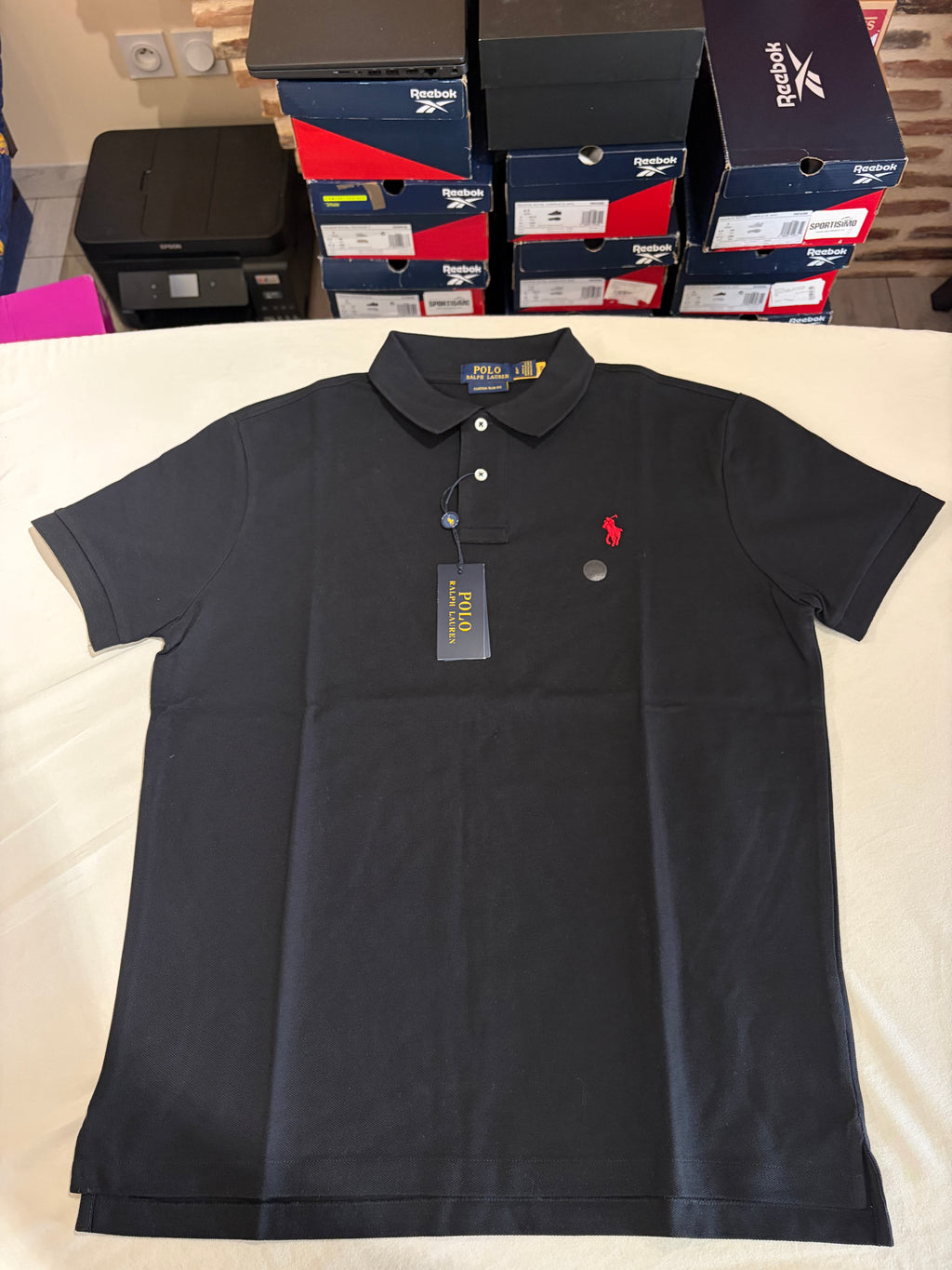 Polo Ralph Lauren Custom Slim Fit Homme Noir Logo Rouge – Taille L – Neuf avec étiquette