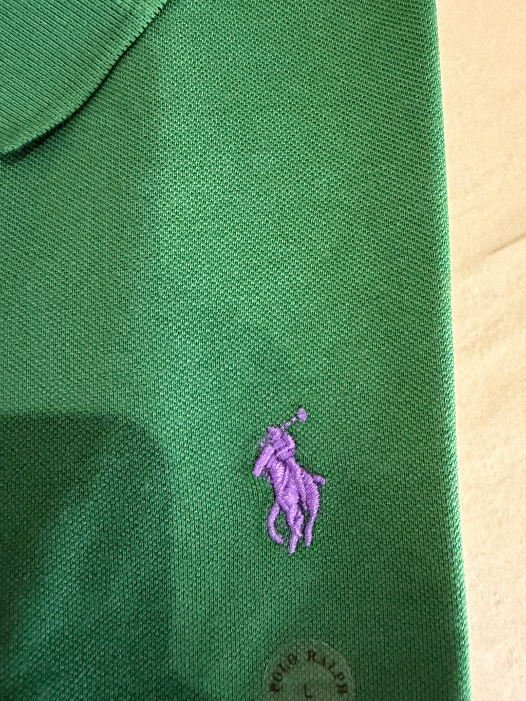 Polo Ralph Lauren Custom Slim Fit Homme Vert Logo Violet – Taille L – Neuf avec étiquette