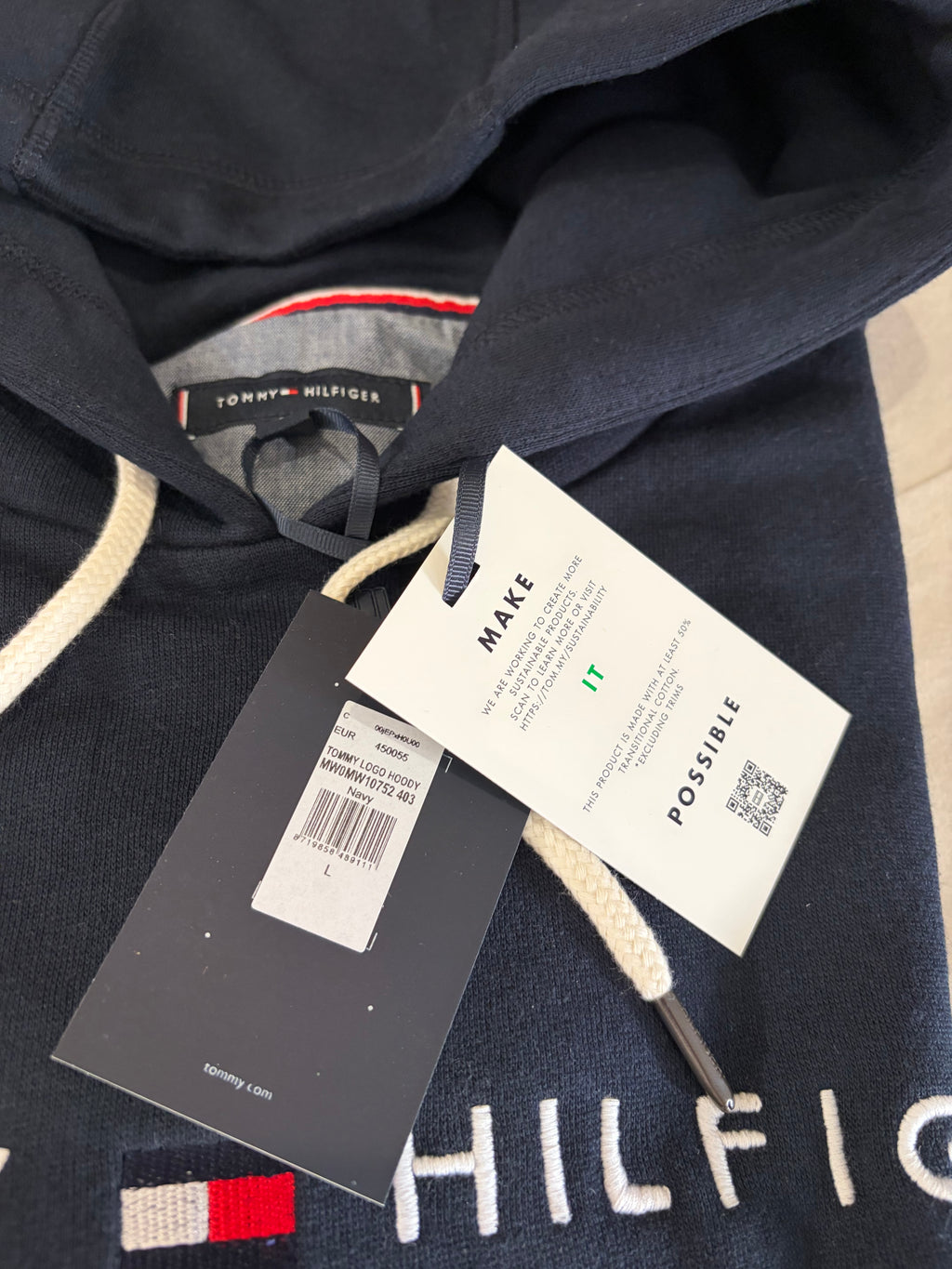 Sweat à capuche Tommy Hilfiger Logo Hoody MW0MW10752 Bleu Marine Homme Taille L