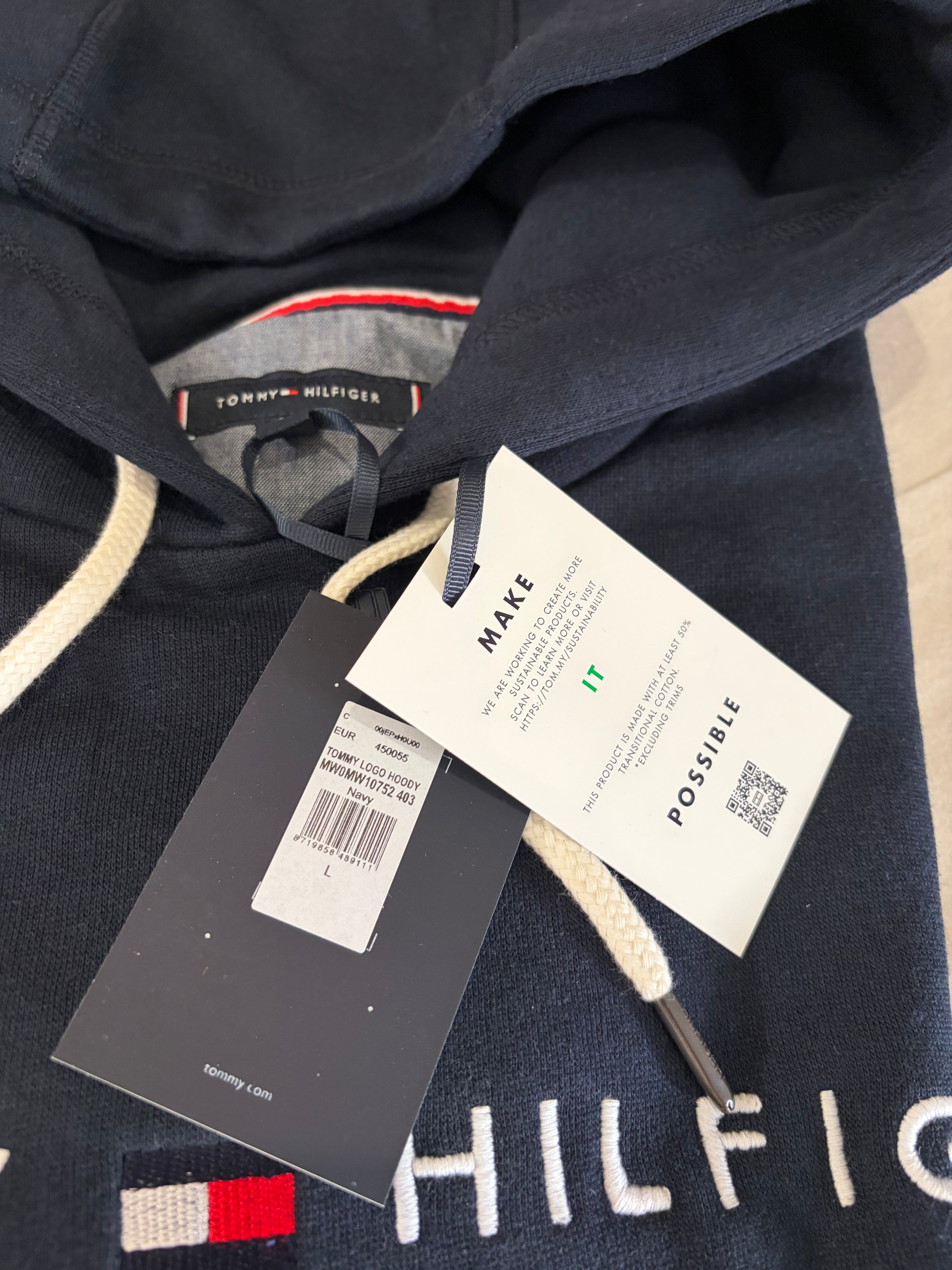 Sweat à capuche Tommy Hilfiger Logo Hoody MW0MW10752 Bleu Marine Homme Taille L