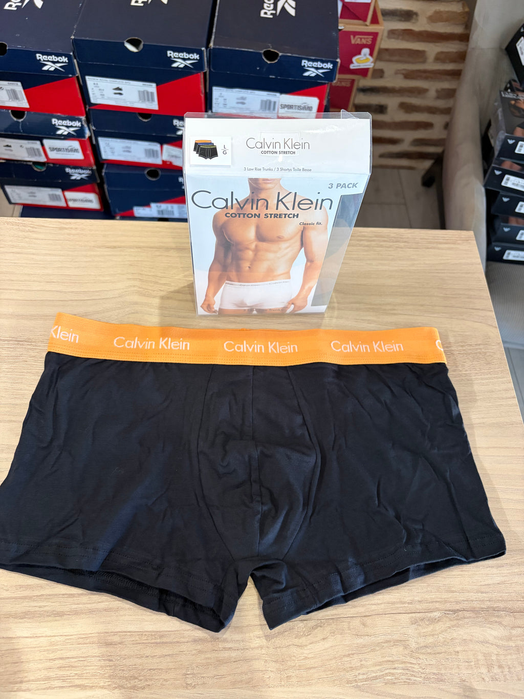 Calvin Klein Cotton Stretch 3 Pack Boxer Homme Noir Orange Bleu Taille L Neuf