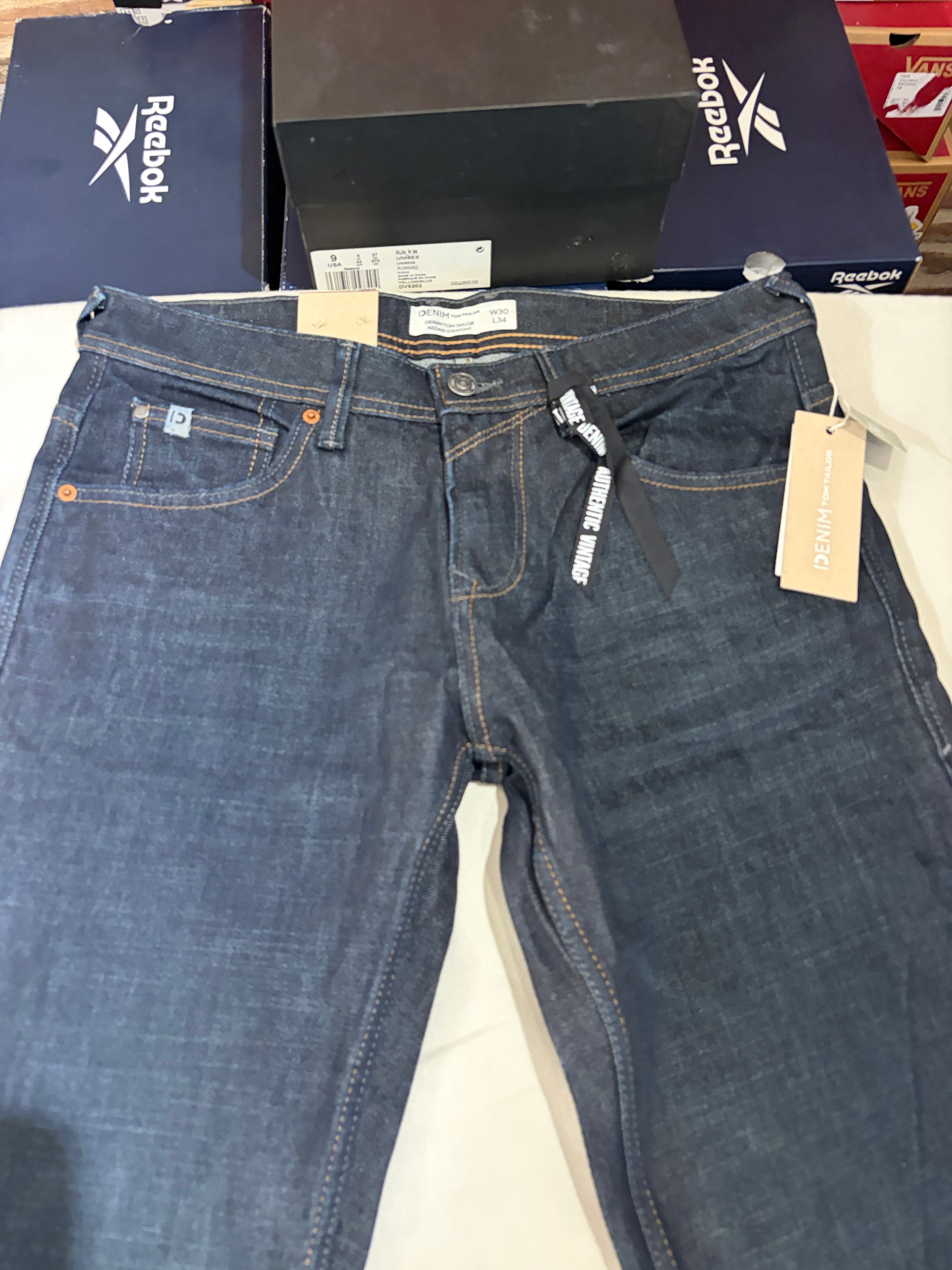 Jean Tom Tailor Denim Aedan Straight Homme Bleu Brut Foncé – Neuf avec étiquettes – Taille 30/34
