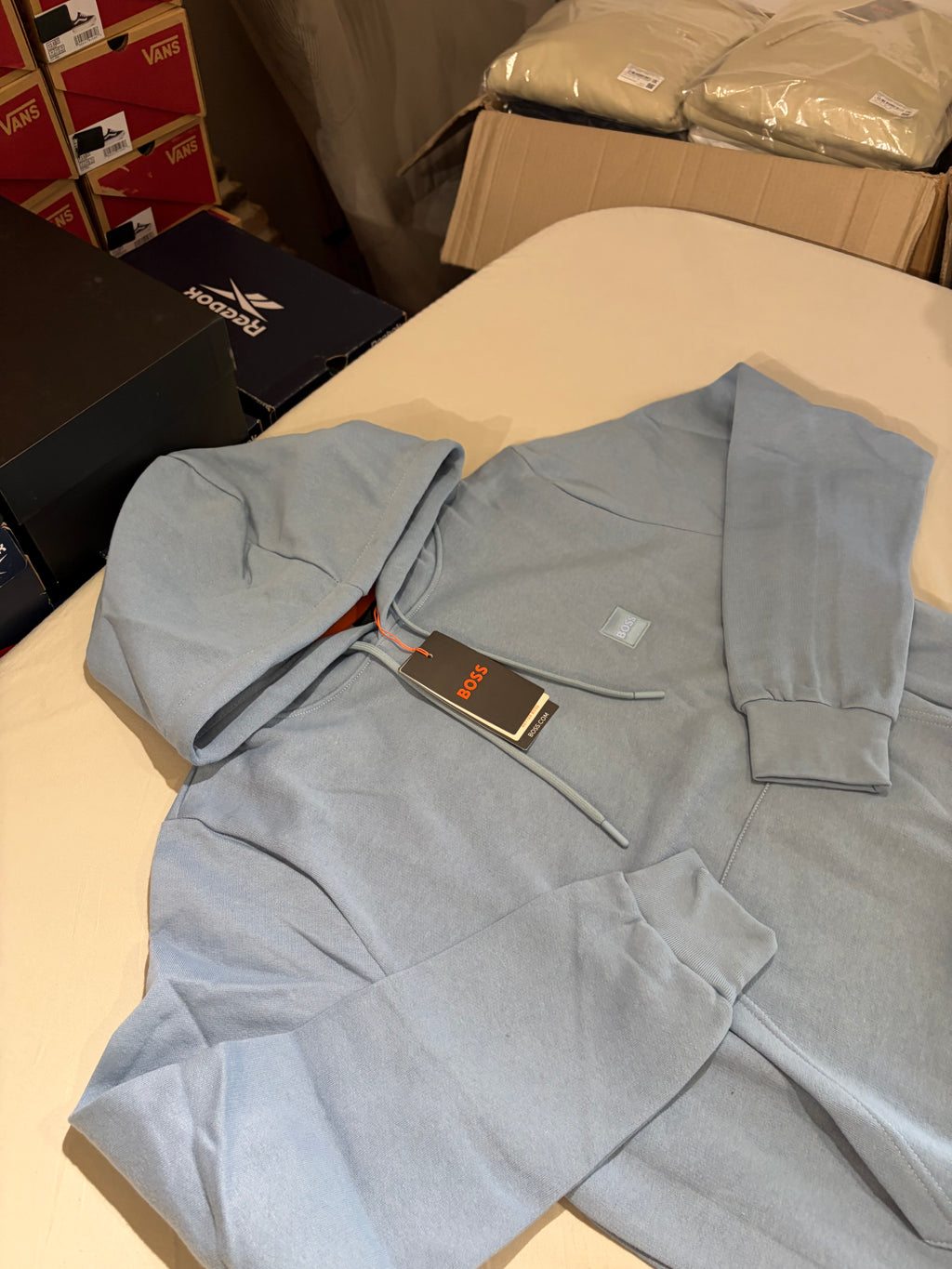 BOSS – Sweat à Capuche Homme Bleu Ciel Logo Patch – Taille M