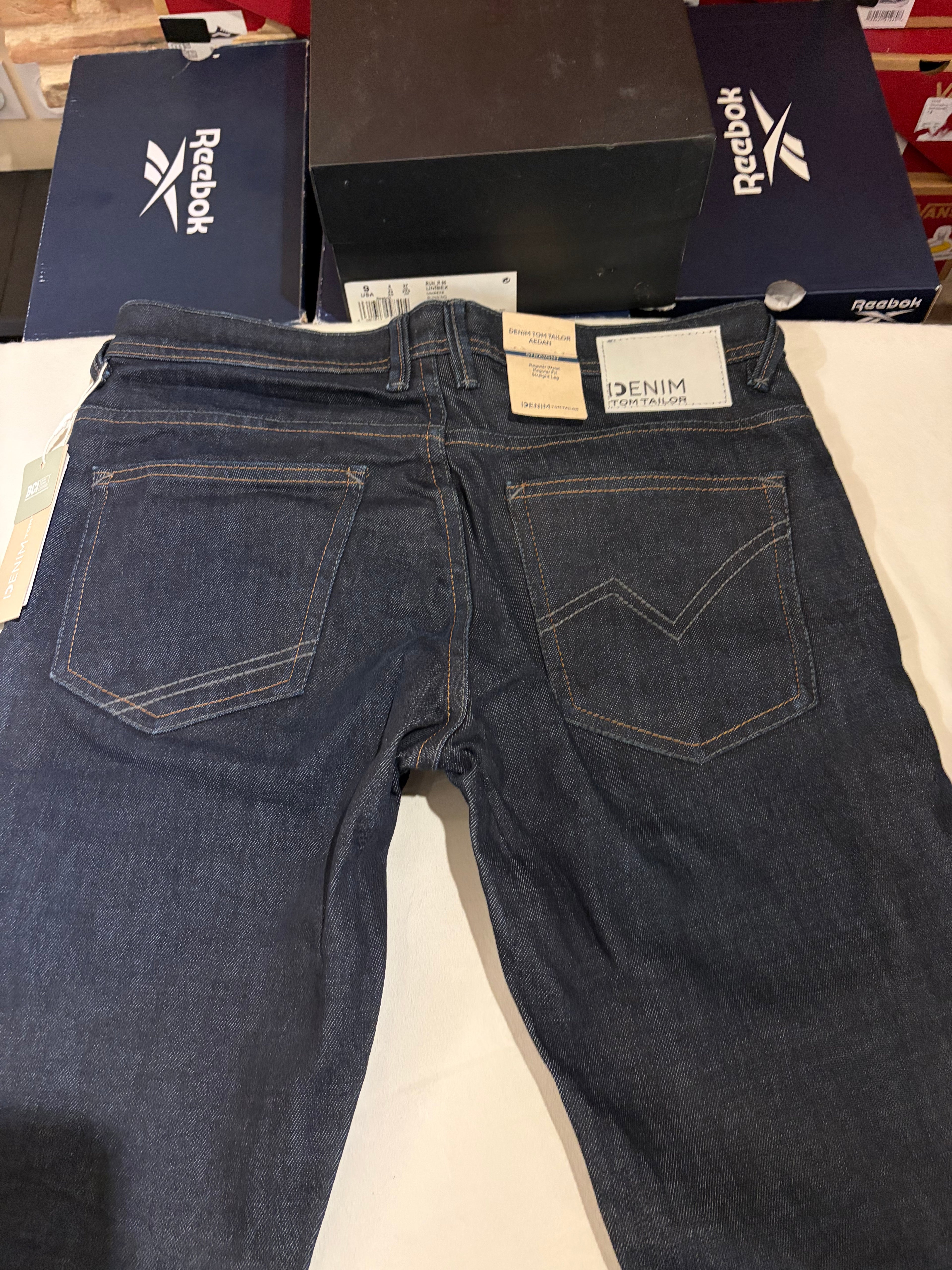 Jean Tom Tailor Denim Aedan Straight Homme Bleu Brut Foncé – Neuf avec étiquettes – Taille 30/34