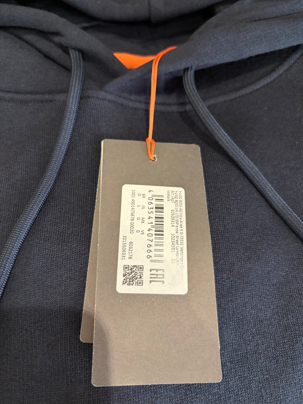 BOSS Sweat à capuche homme bleu marine logo patch – Taille L – Neuf avec étiquette