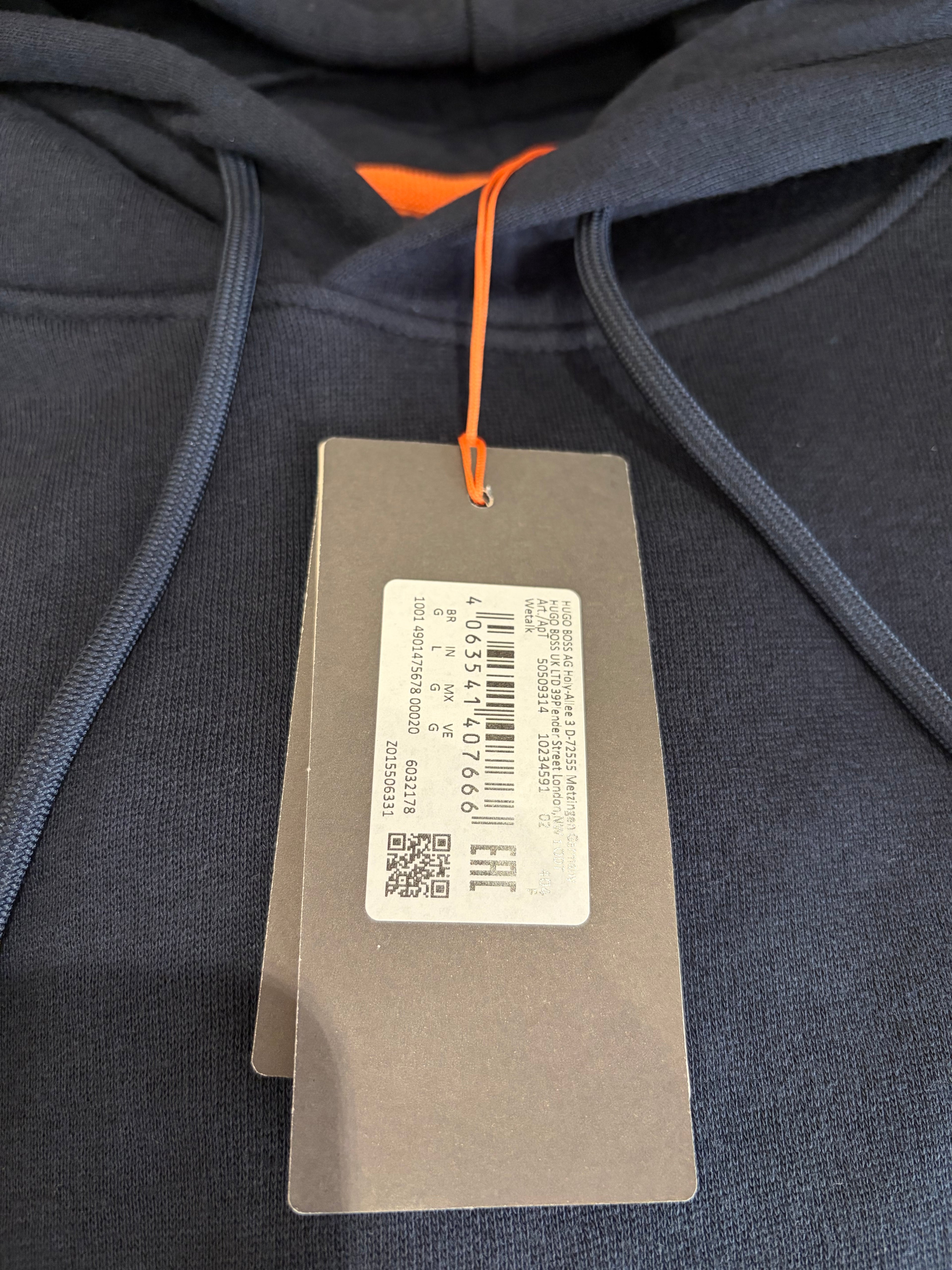 BOSS Sweat à capuche homme bleu marine logo patch – Taille L – Neuf avec étiquette