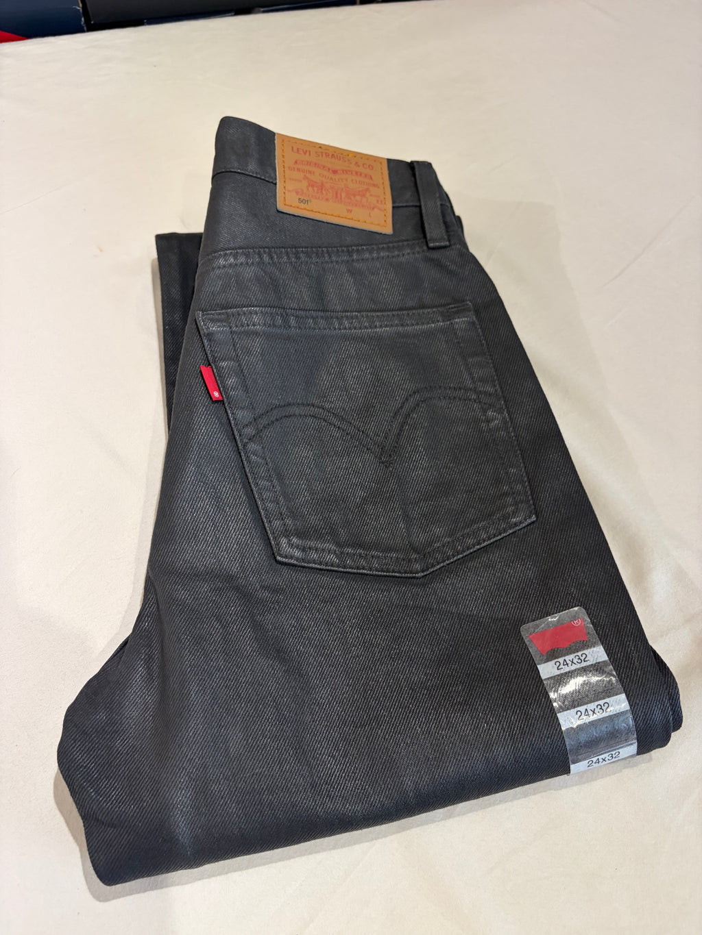 Levi's 501 Original Femme Neuf - Jean Enduit Gris Anthracite Taille 24x32