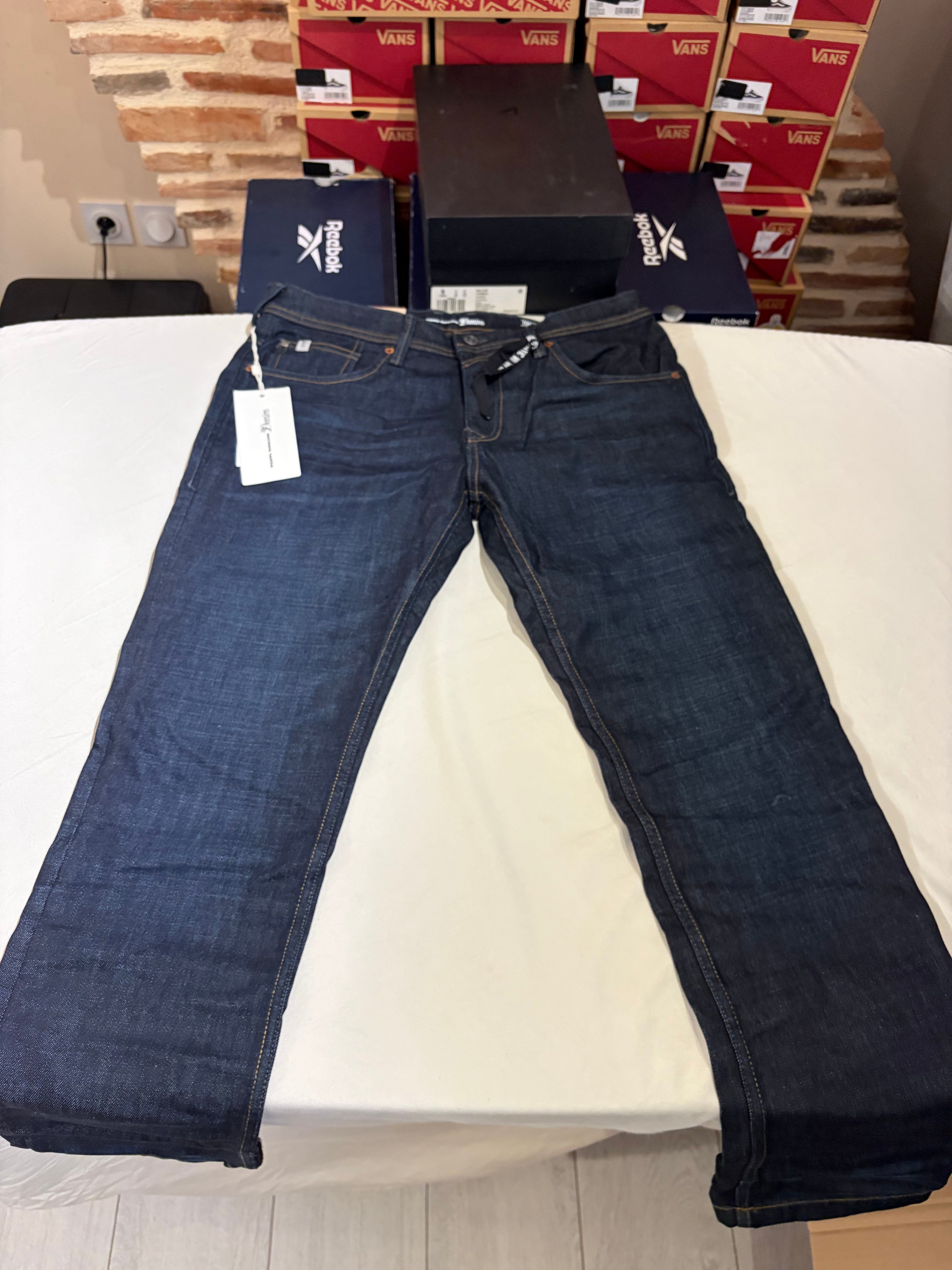Jean Tom Tailor Denim Aedan Straight Homme Bleu Brut Foncé – Neuf avec étiquettes – Taille 32/32