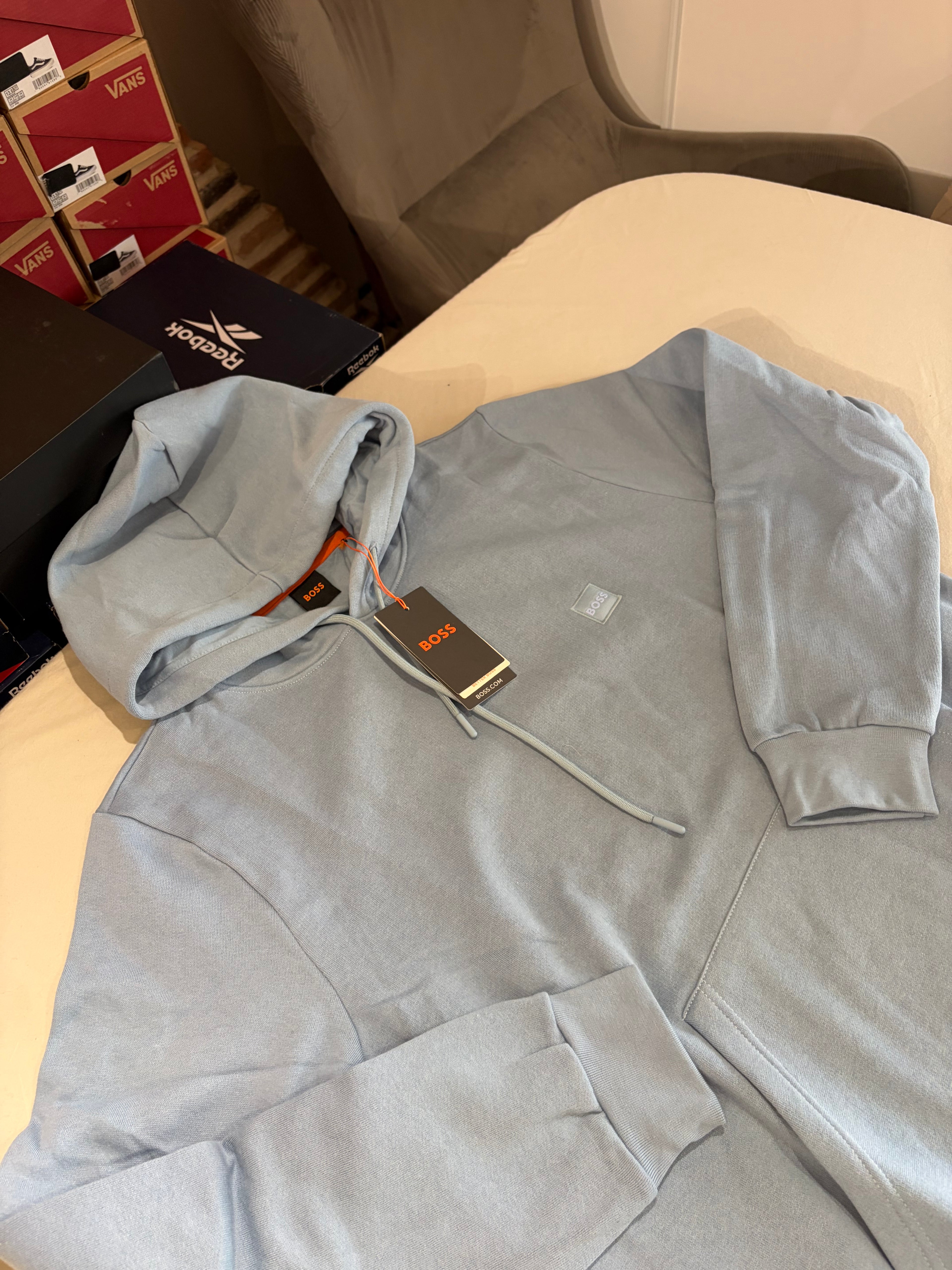 Sweat à capuche BOSS Wetalk Bleu Clair Homme XL - Logo ton sur ton - Neuf