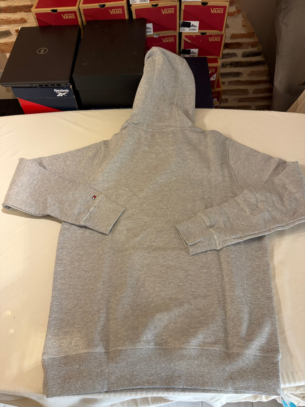 Sweat à capuche Tommy Hilfiger Homme Gris Chiné Cloud Heather Taille L - Tommy Logo Hoody - Neuf