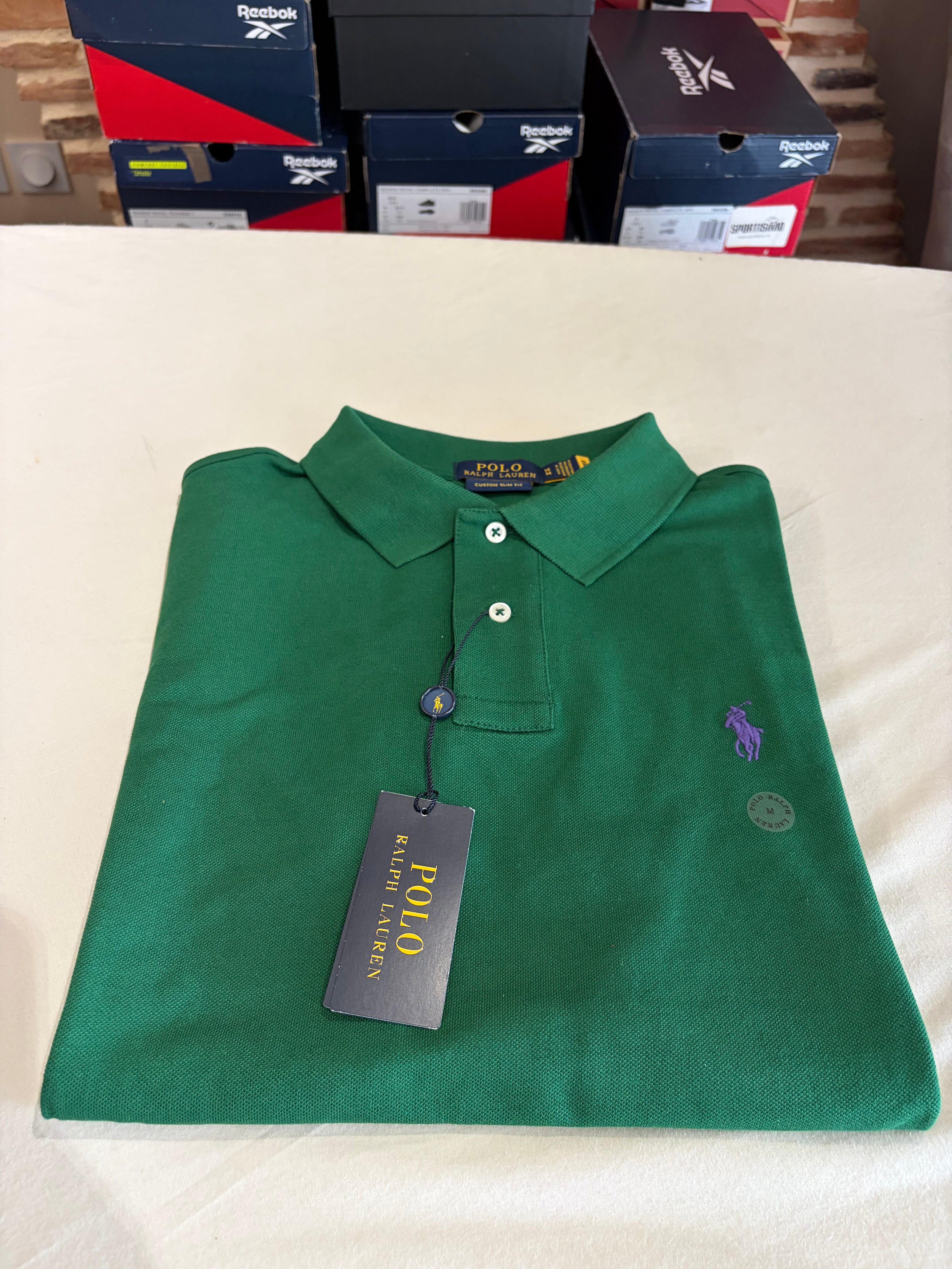 Polo Ralph Lauren Custom Slim Fit Vert Logo Violet Homme Taille M – Neuf avec étiquette