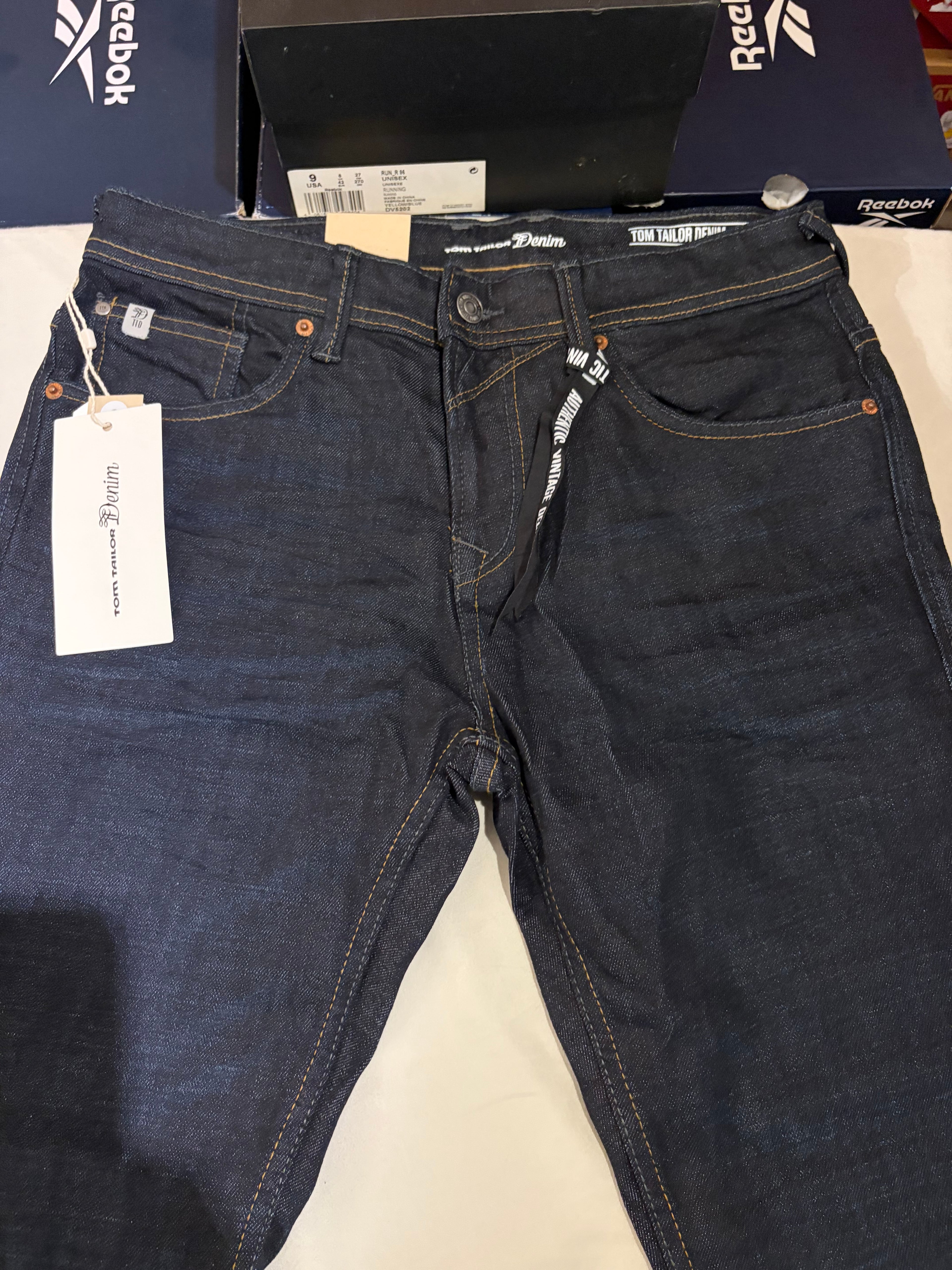 Jean Tom Tailor Denim Aedan Straight Homme Bleu Brut Foncé – Neuf avec étiquettes – Taille 29/32